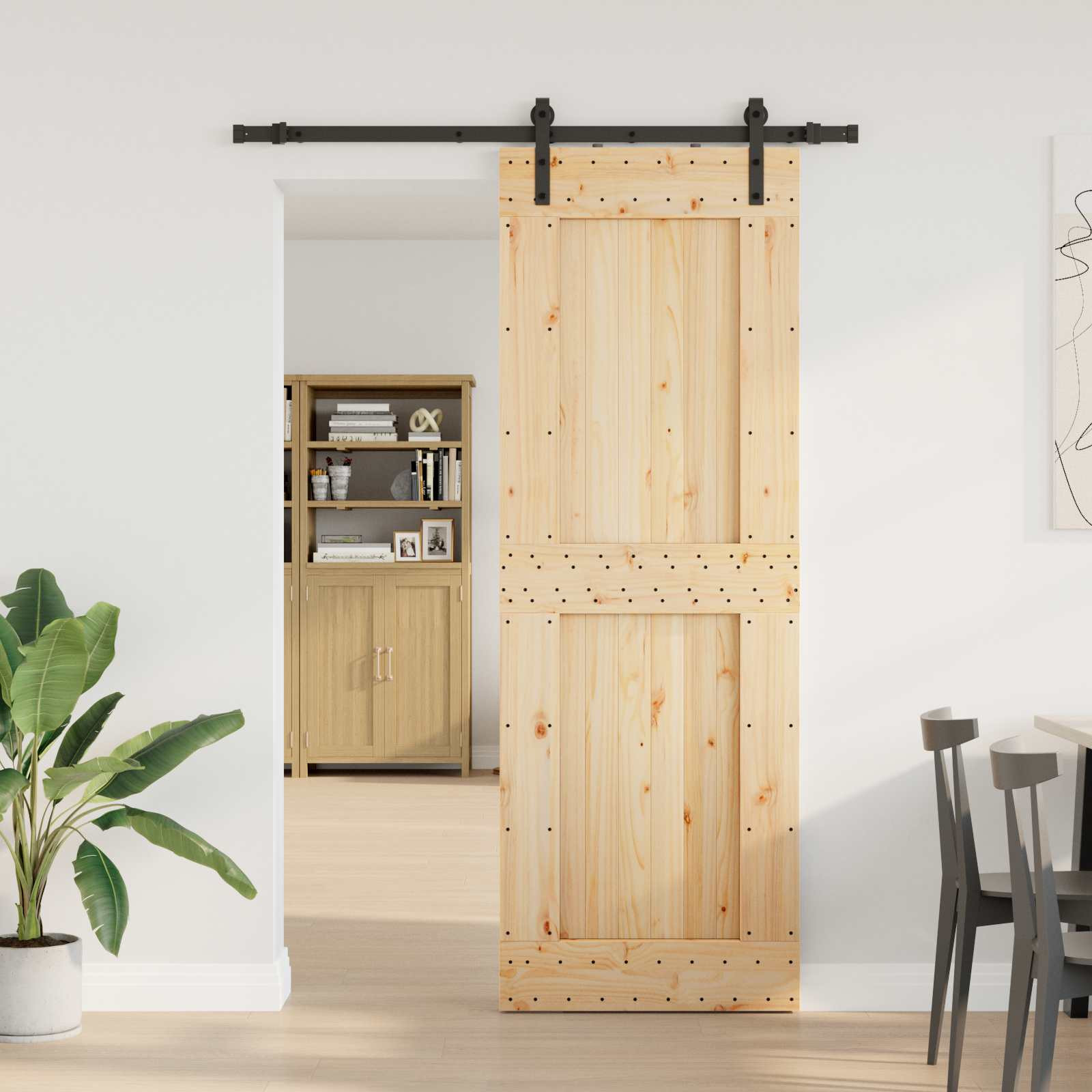 vidaXL Schiebetür NARVIK Natürlich und Schwarz 80 x 210 cm (152,5 cm)