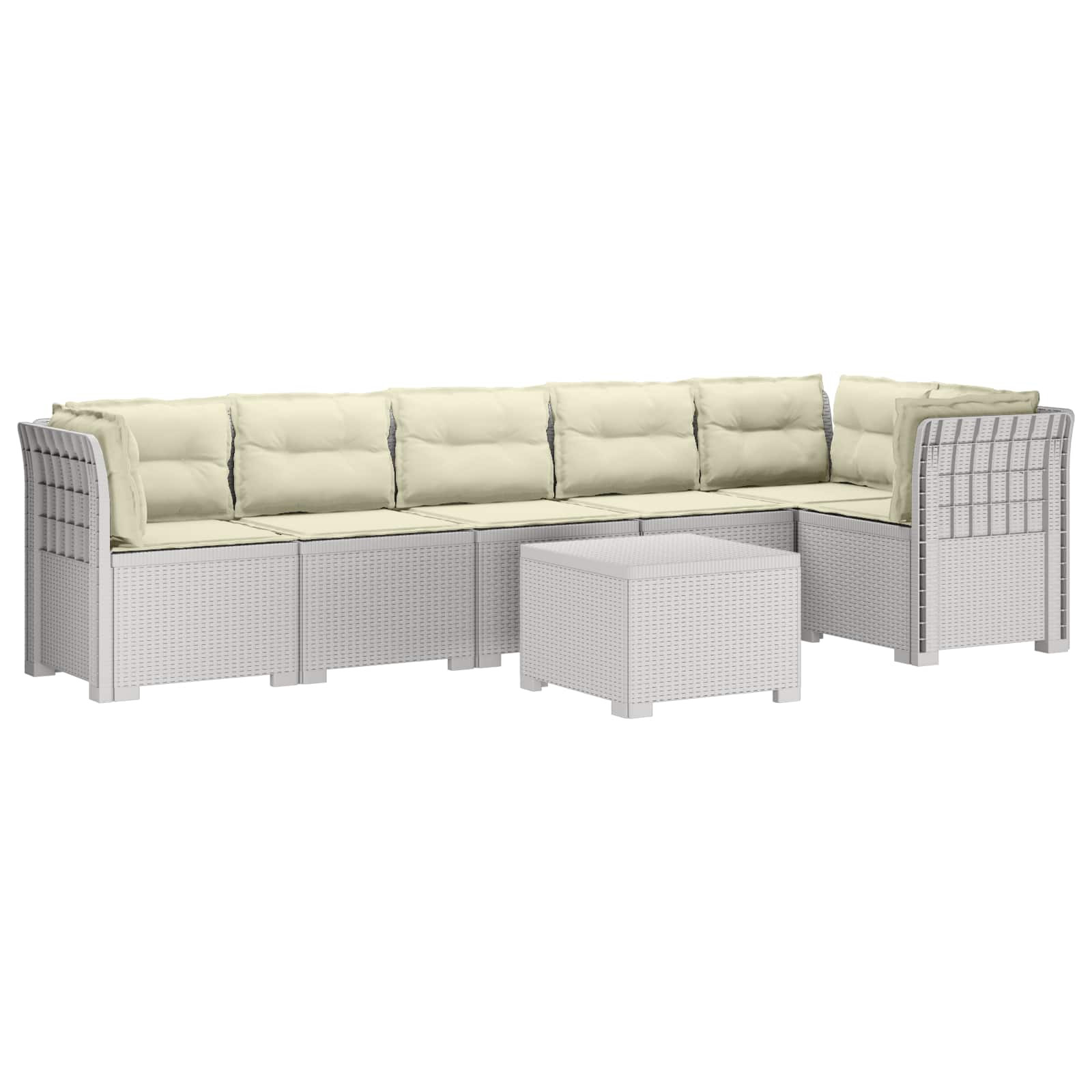 vidaXL 6-Sitzer Garten Sofa mit Kissen Rattan Look PP Weiß