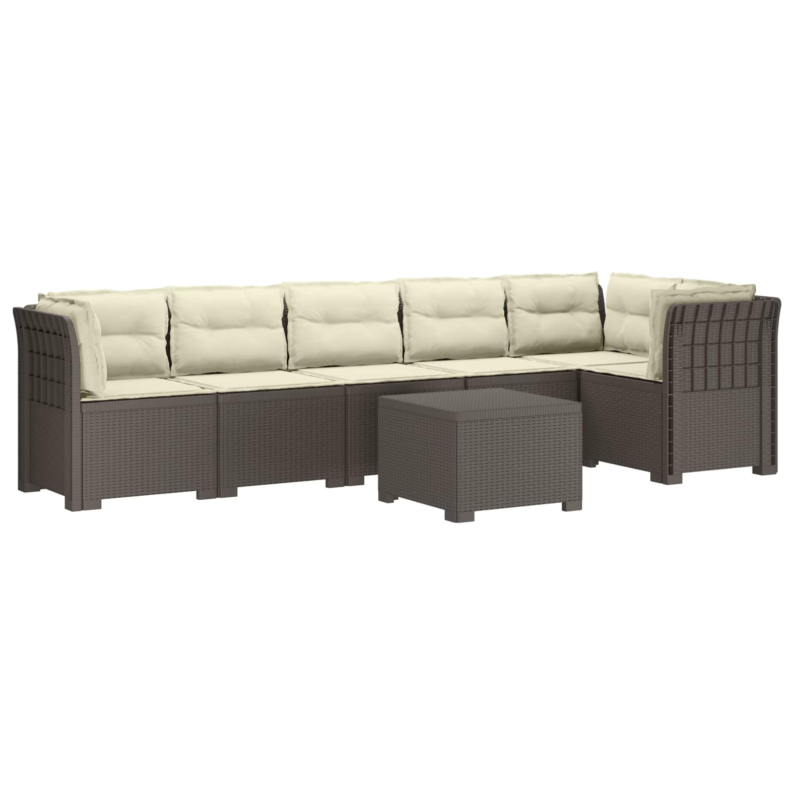 vidaXL 6-Sitzer Garten Sofa mit Kissen Rattan Look PP Hellgrau