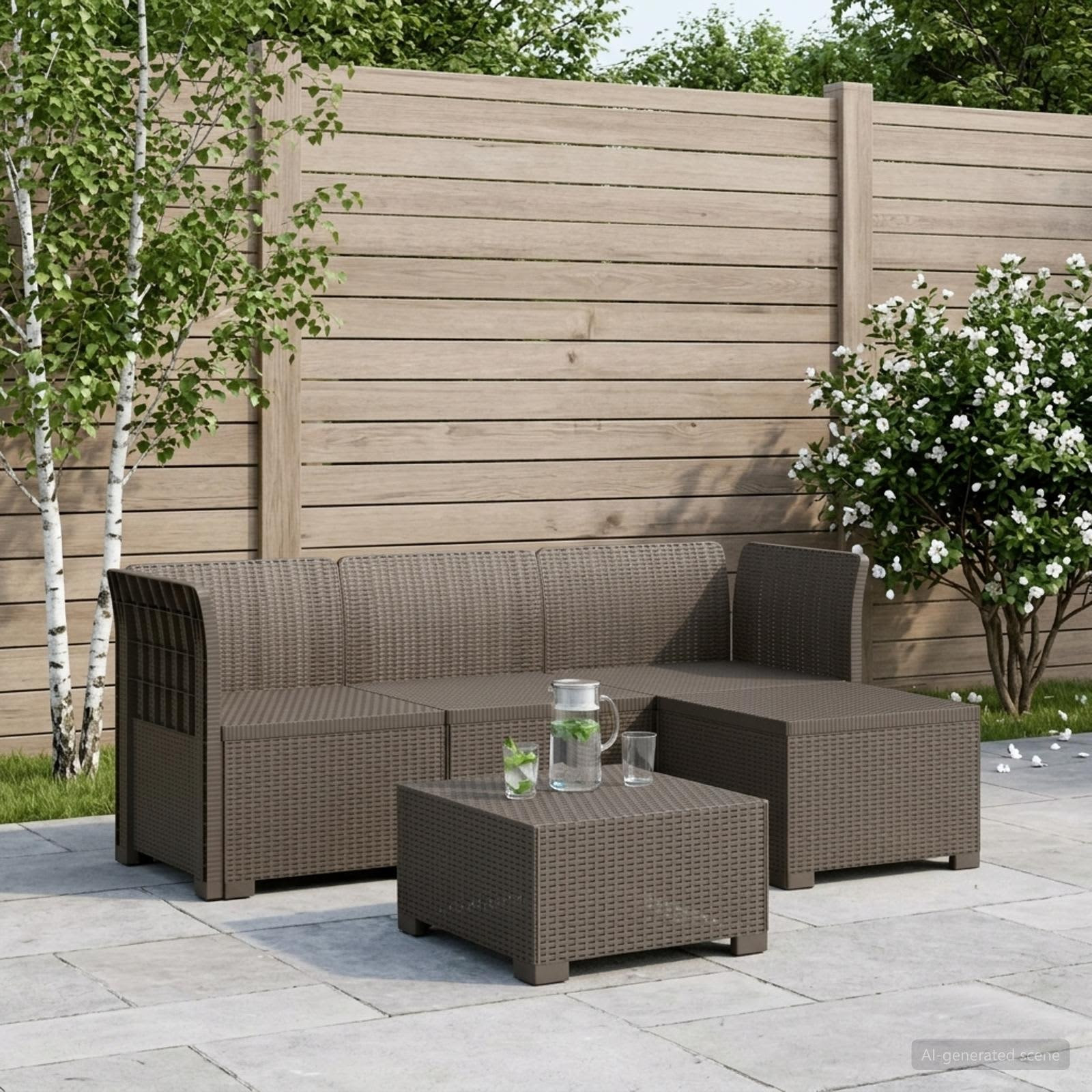 vidaXL 4-Sitzer Garten Sofa Rattan Look PP Hellgrau