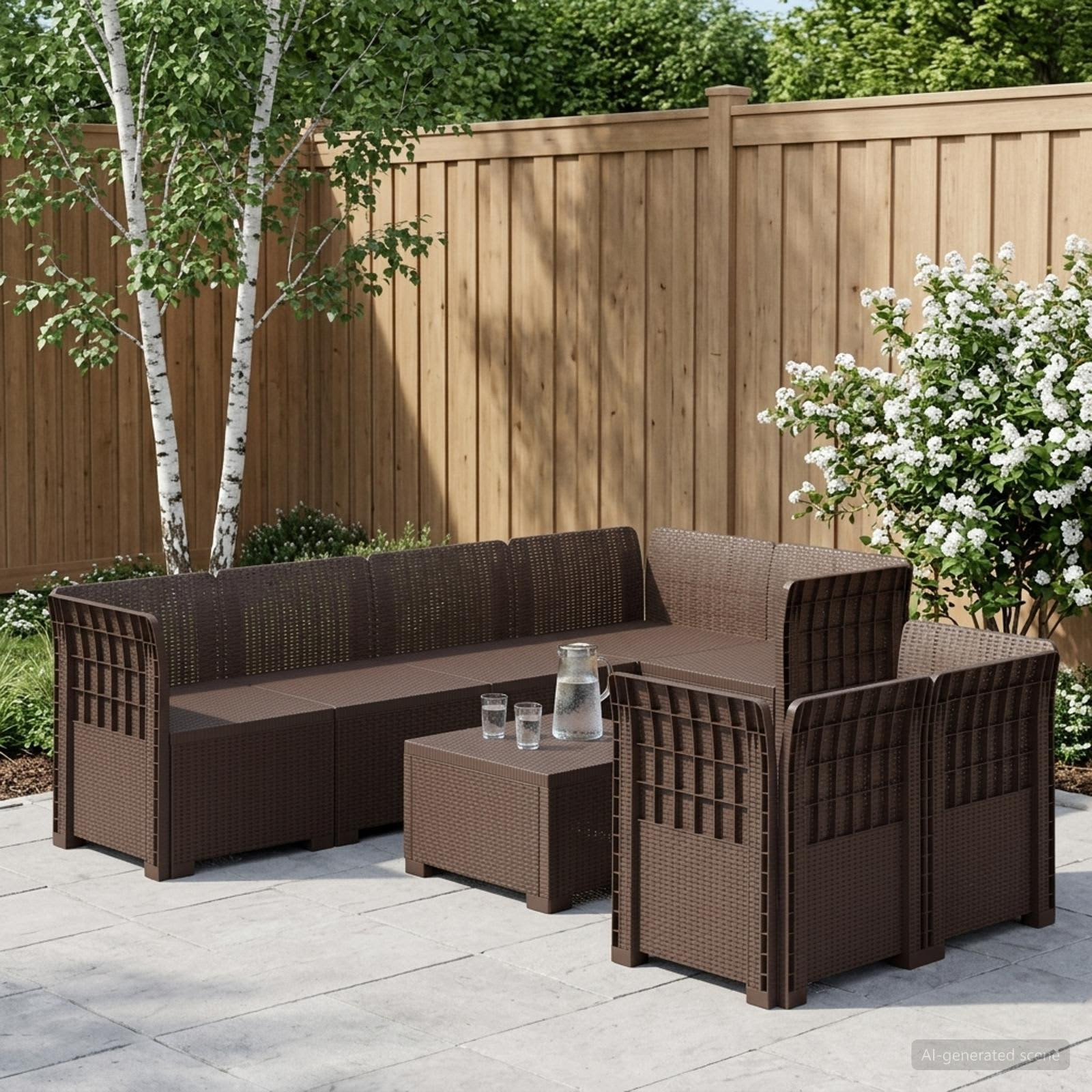 vidaXL 7-Sitzer Gartensofa Rattan-Look PP Braun