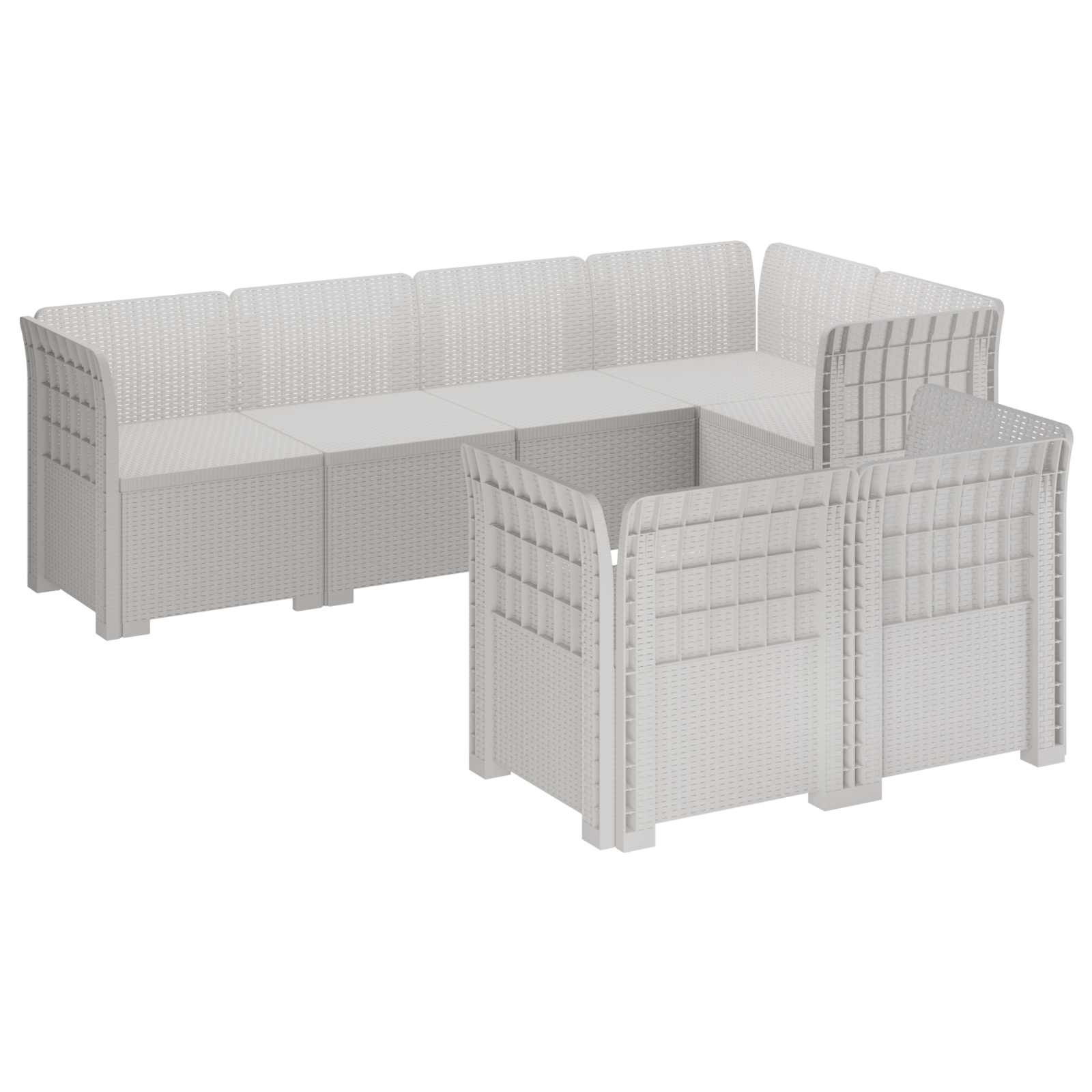 vidaXL 7-Sitzer Gartensofa Rattan-Look PP Weiß