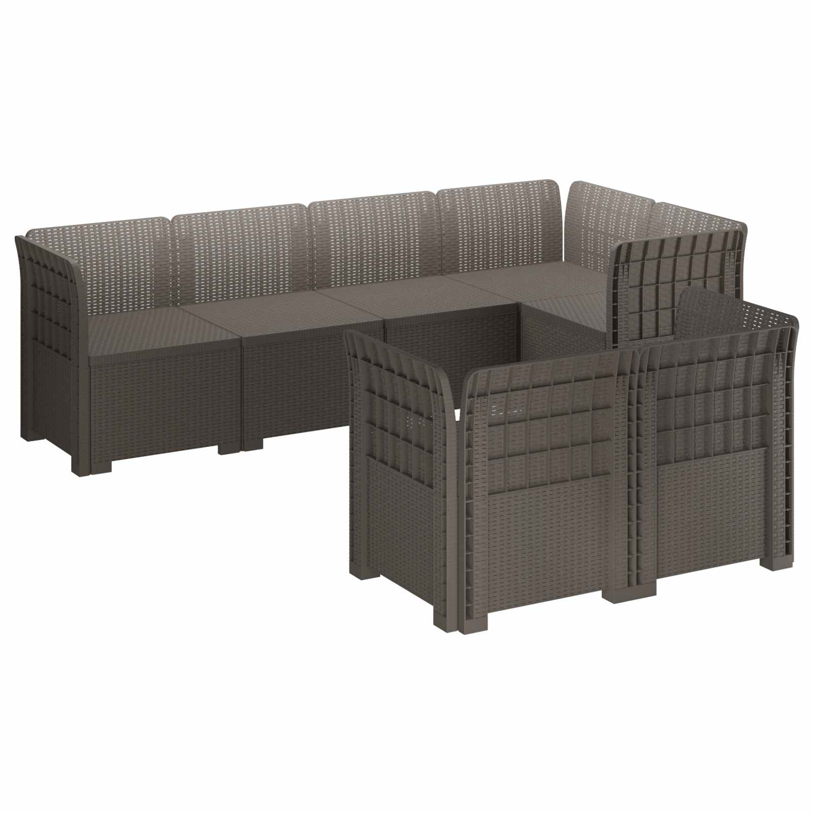 vidaXL 7-Sitzer Gartensofa Rattan-Look PP Hellgrau
