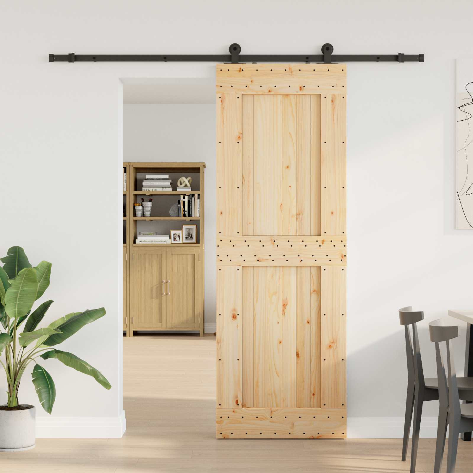vidaXL Schiebetür NARVIK Natürlich und Schwarz 80 x 210 cm (213,5 cm)