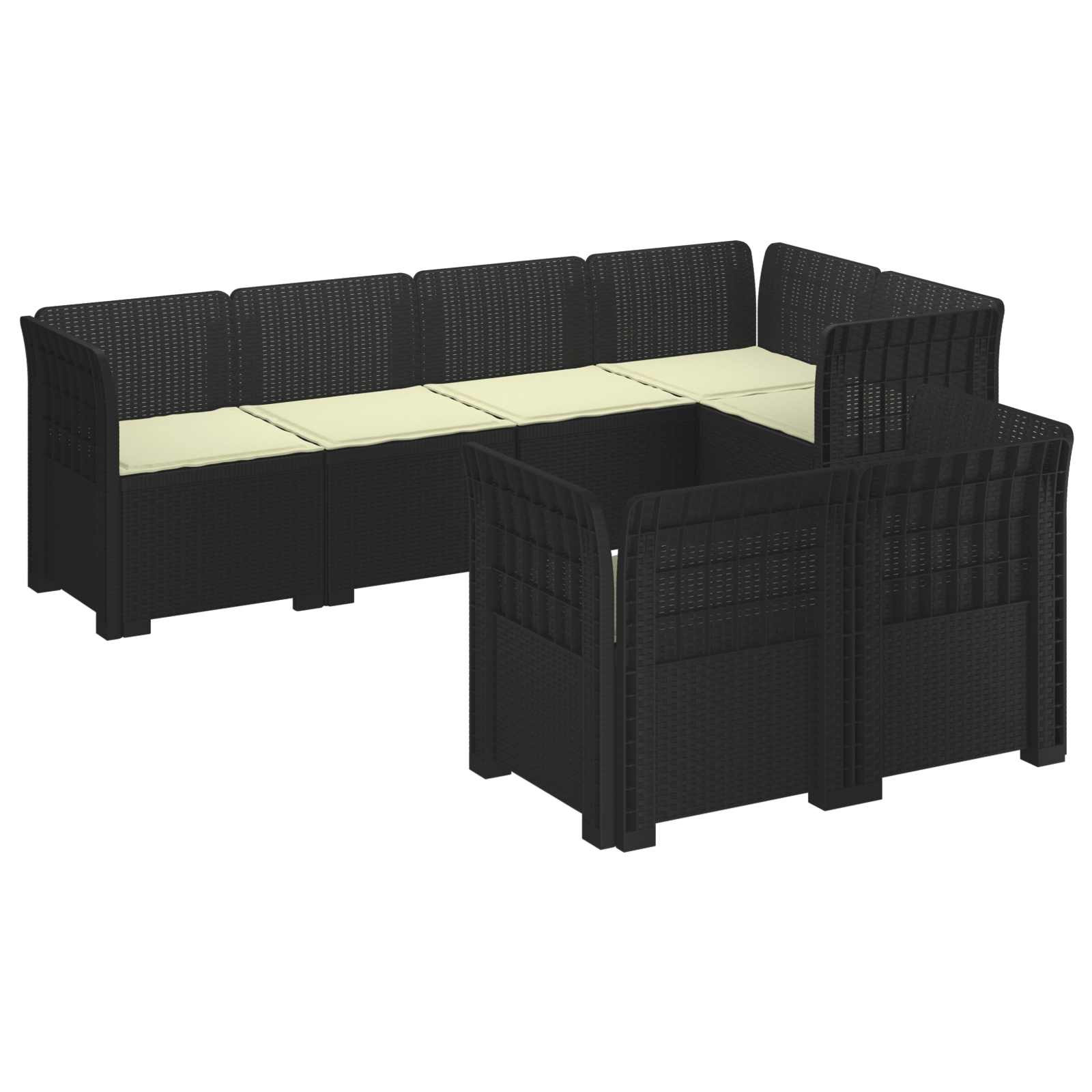 vidaXL 7-Sitzer Gartensofa mit Kissen Rattan-Look PP Anthrazit