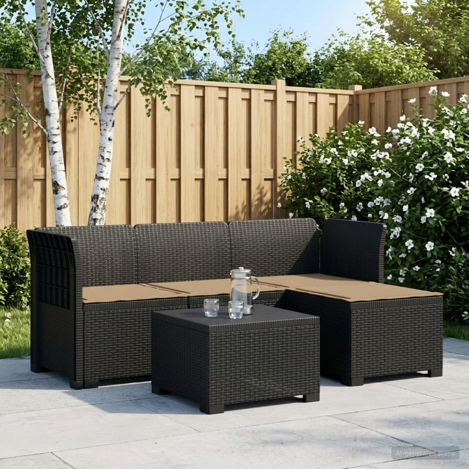 vidaXL 4-Sitzer Garten Sofa mit Kissen Rattan Look PP Anthrazit