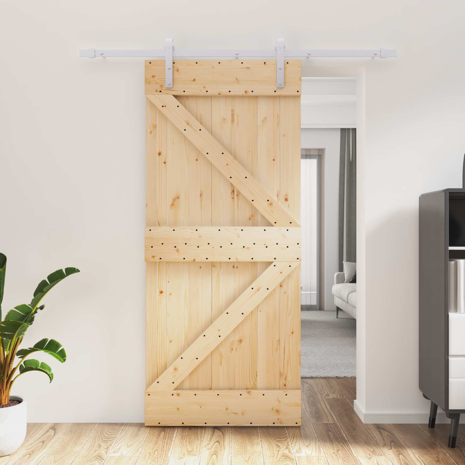 vidaXL Schiebetür Natürlich und Weiß 90 x 210 cm Massives Kiefernholz