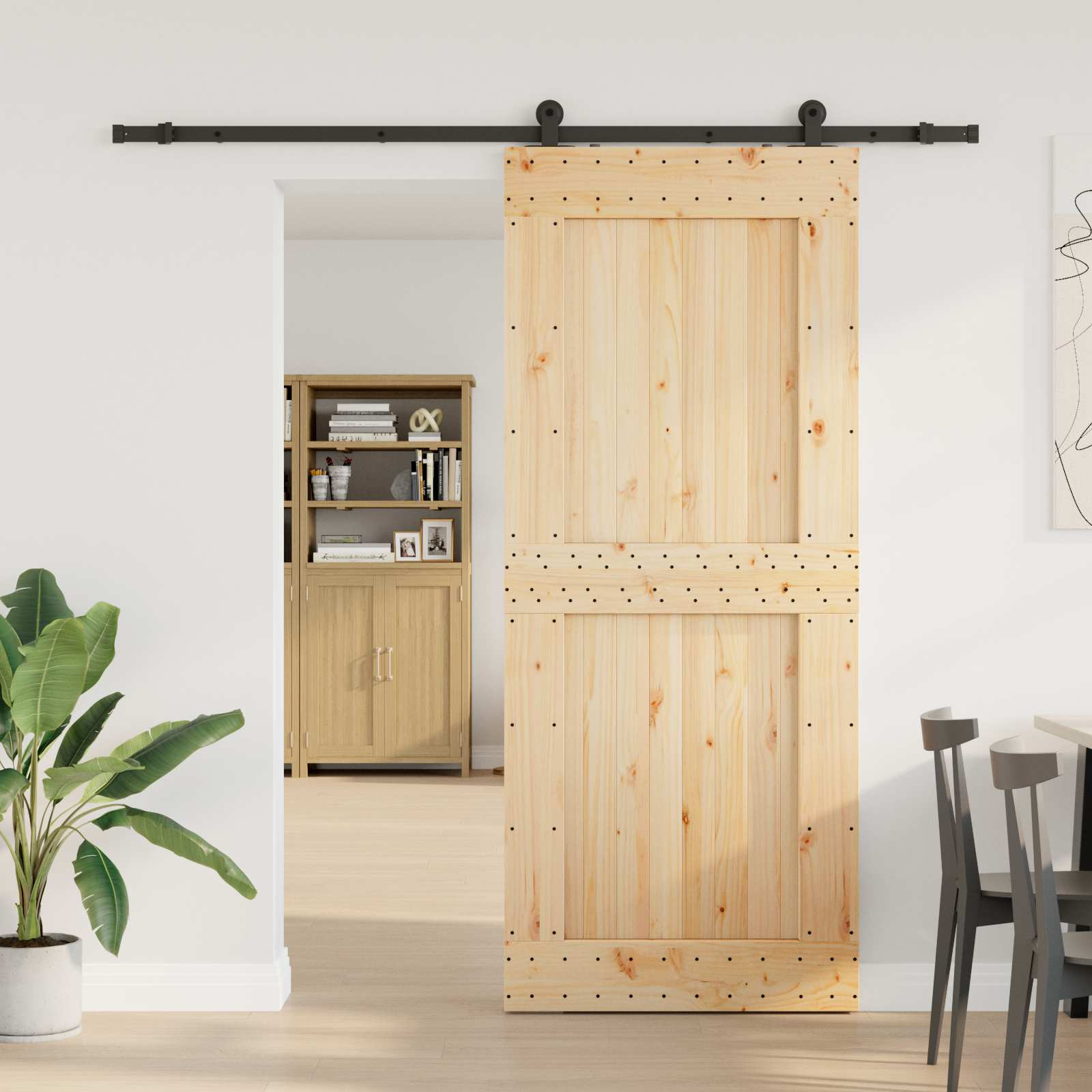 vidaXL Schiebetür NARVIK Natürlich und Schwarz 95 x 210 cm (213,5 cm)