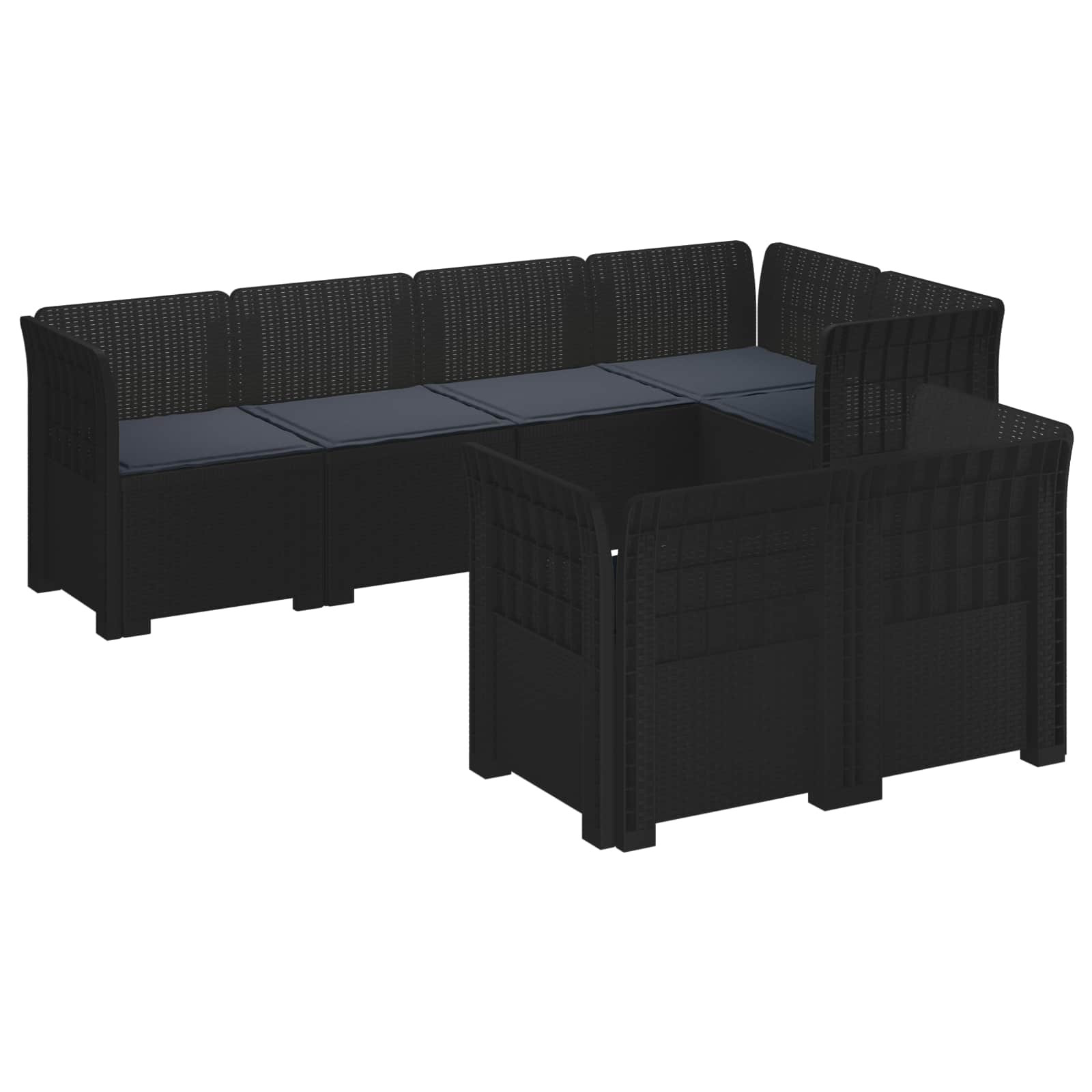 vidaXL 7-Sitzer Gartensofa mit Kissen Rattan-Look PP Anthrazit