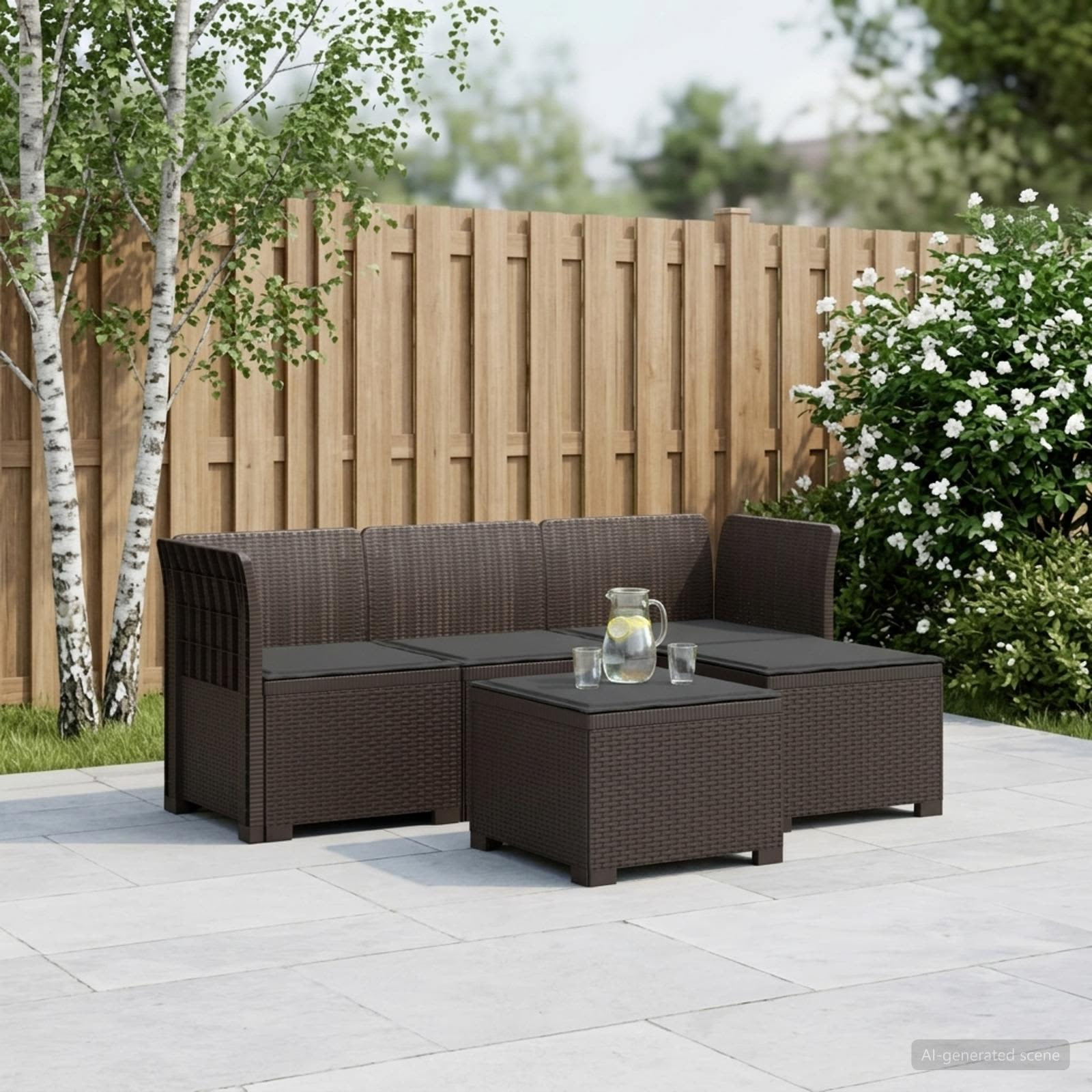 vidaXL 4-Sitzer Garten Sofa mit Kissen Rattan Look PP Braun