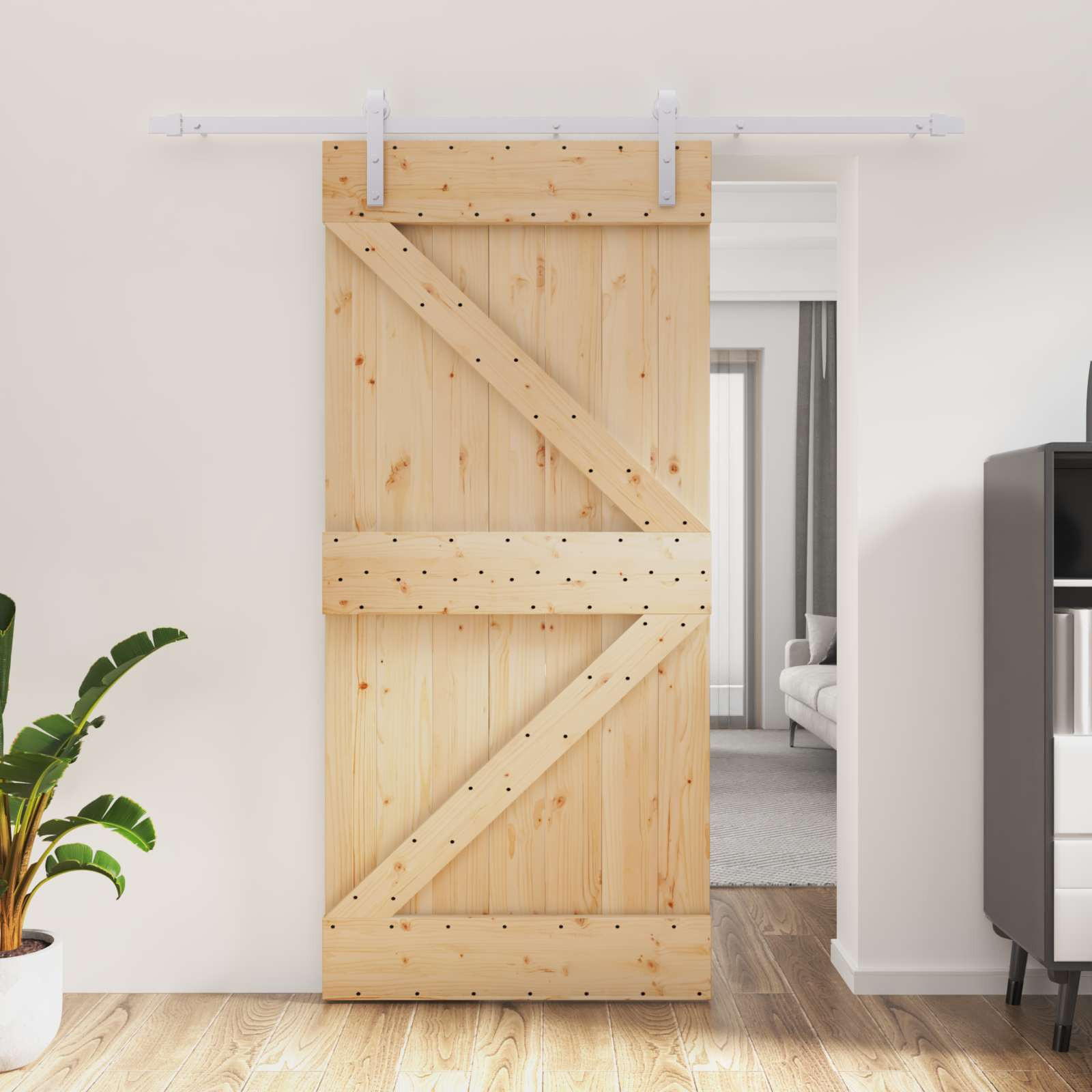 vidaXL Schiebetür Natürlich und Weiß 95 x 210 cm Massivkiefer