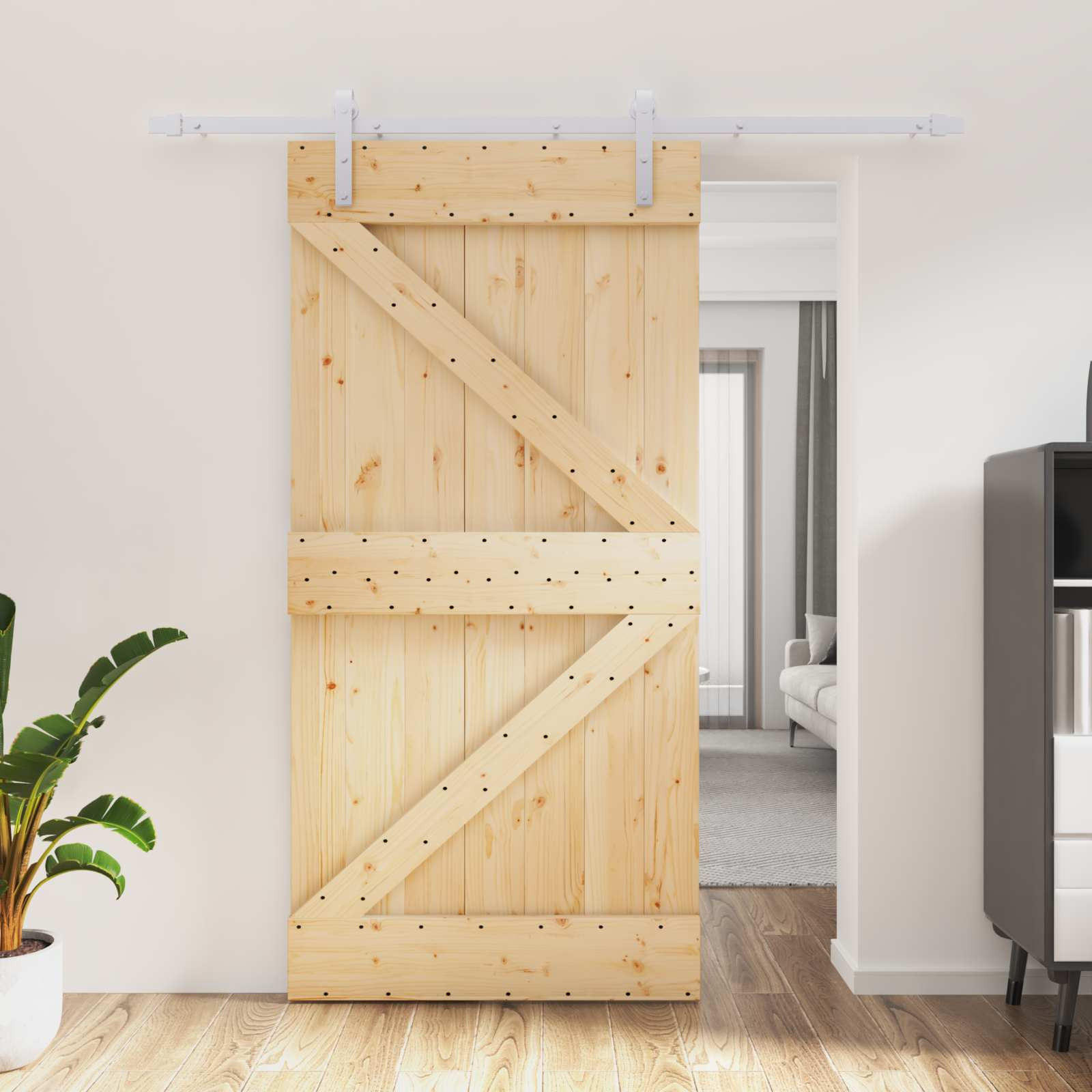 vidaXL Schiebetür Natürlich und Weiß 100 x 210 cm Massives Kiefernholz