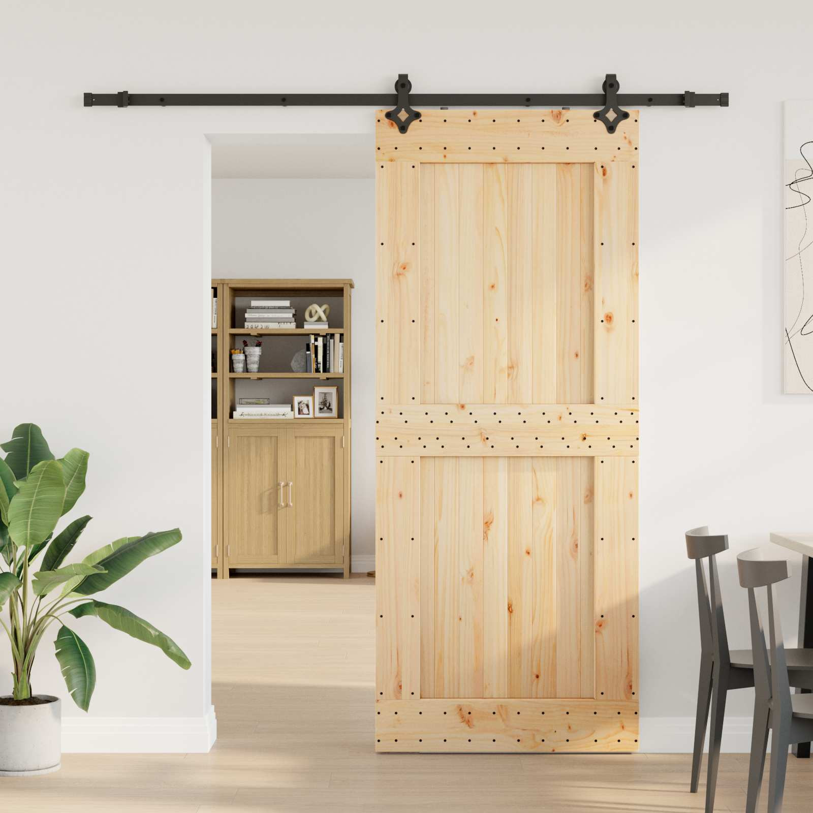 vidaXL Schiebetür NARVIK Natürlich und Schwarz 95 x 210 cm (213,5 cm)