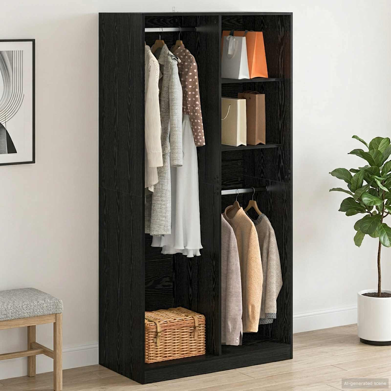 vidaXL Kleiderschrank mit Regal Schwarz Eichen-Optik 100 x 50 x 200 cm