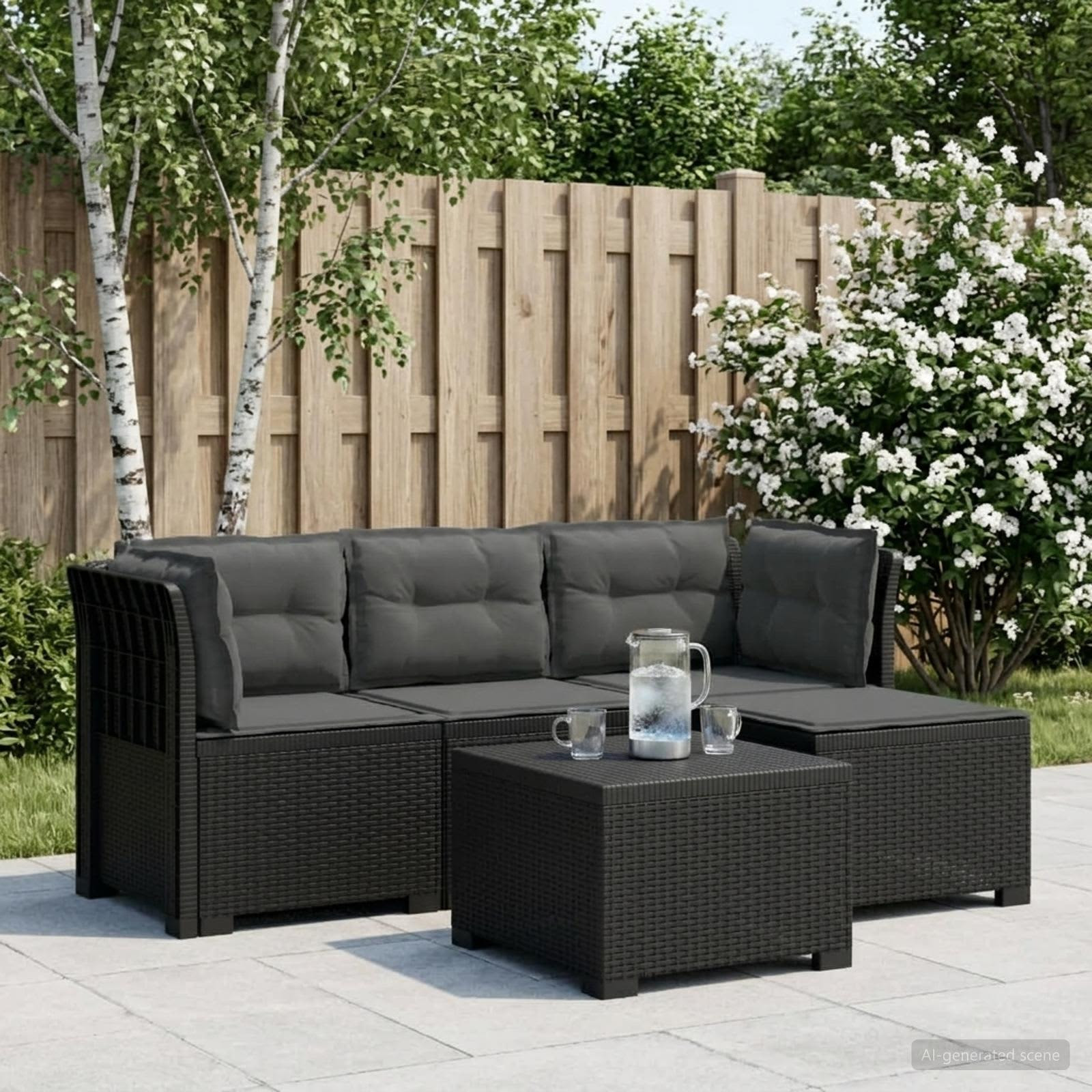 vidaXL 4-Sitzer Garten Sofa mit Kissen Rattan Look PP Anthrazit