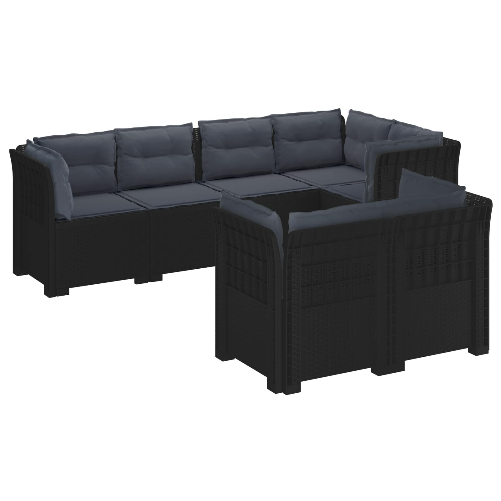 vidaXL 7-Sitzer Gartensofa mit Kissen Rattan-Look PP Anthrazit