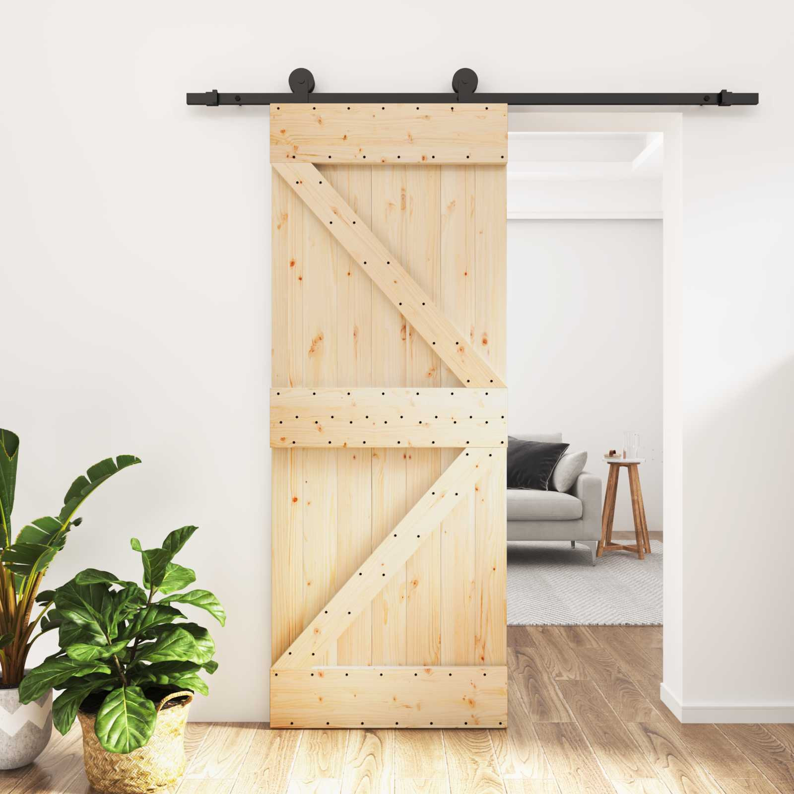 vidaXL Schiebetür Natürlich und Schwarz 85 x 210 cm Massivkiefer