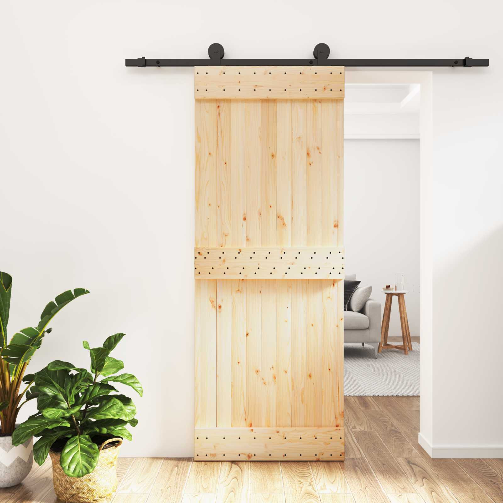 vidaXL Schiebetür Natürlich und Schwarz 80 x 210 cm Massivkiefer