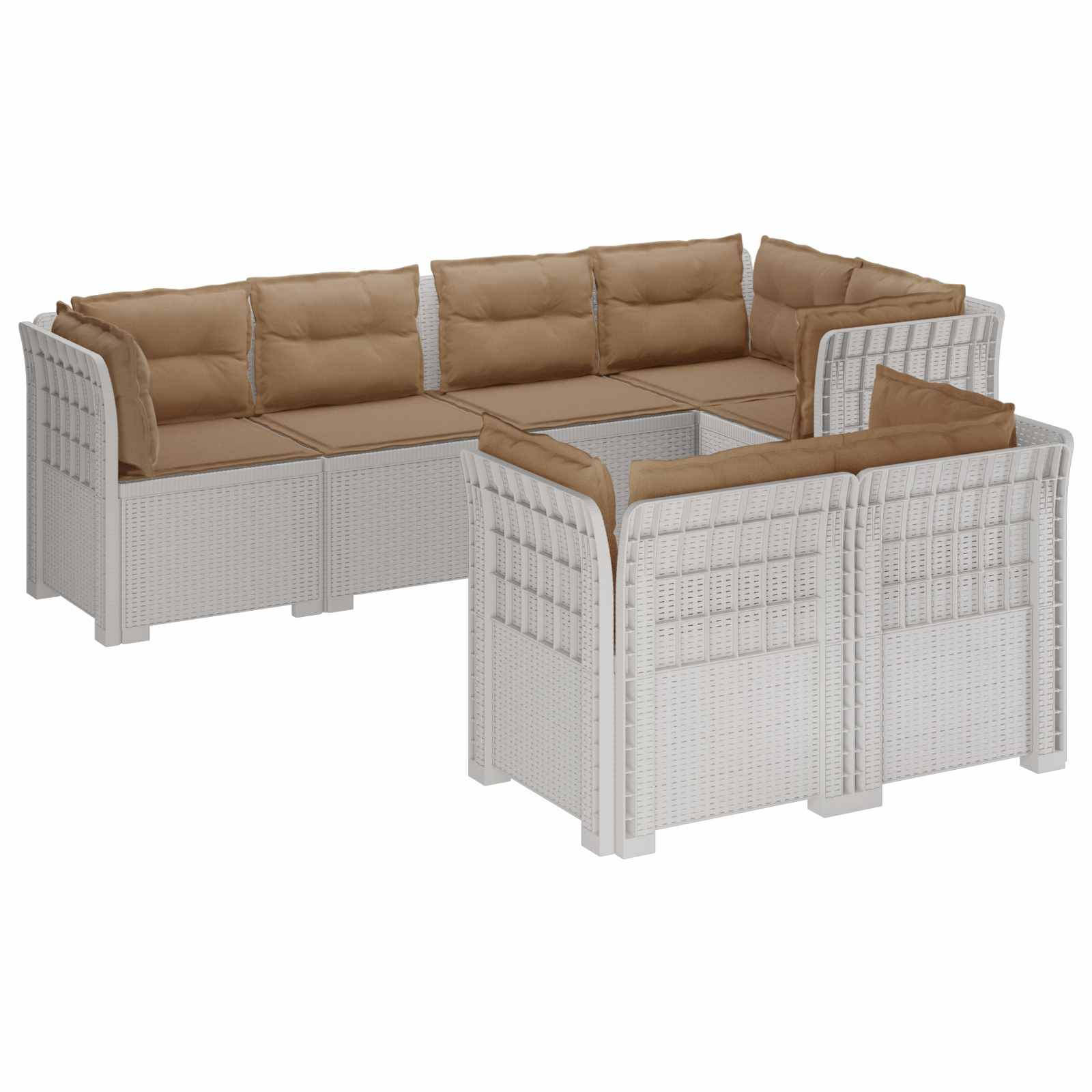 vidaXL 7-Sitzer Gartensofa mit Kissen Rattan-Look PP Weiß