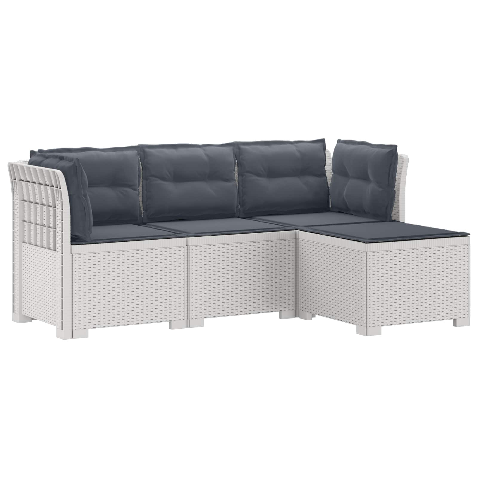 vidaXL 4-Sitzer Garten Sofa mit Kissen Rattan Look PP Weiß
