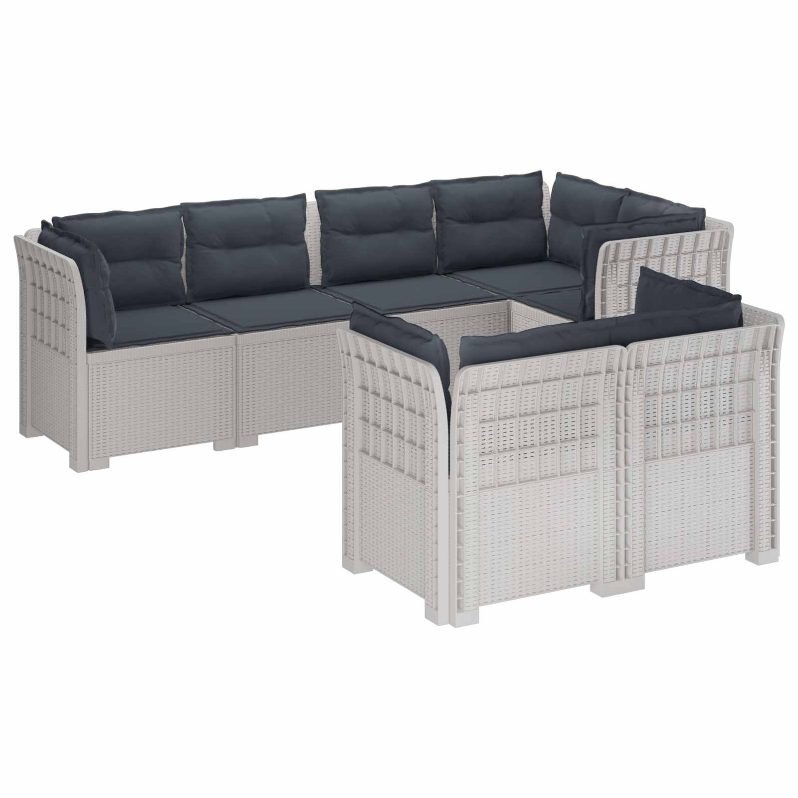 vidaXL 7-Sitzer Gartensofa mit Kissen Rattan-Look PP Weiß