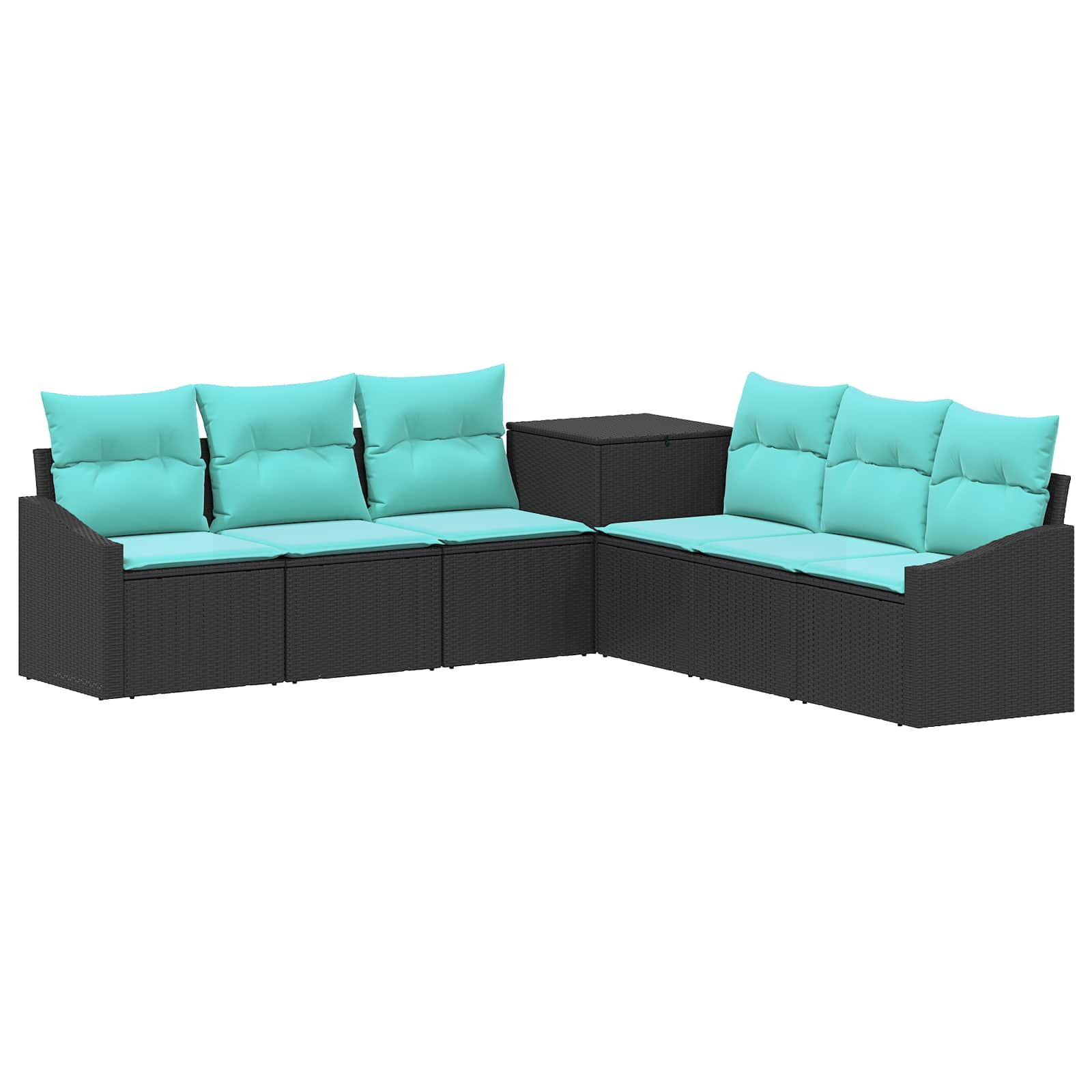 vidaXL Sofa Set 7 pcs Schwarz und Blau Polyrattan und Stahl