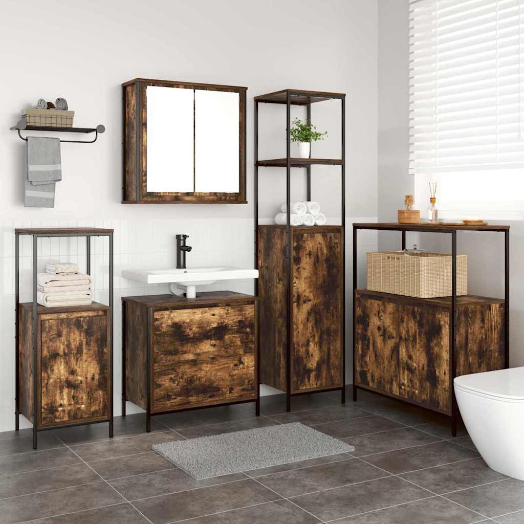 vidaXL Badezimmermöbel-Set mit Regal mit Tür 5 pcs Braun Holzwerkstoff