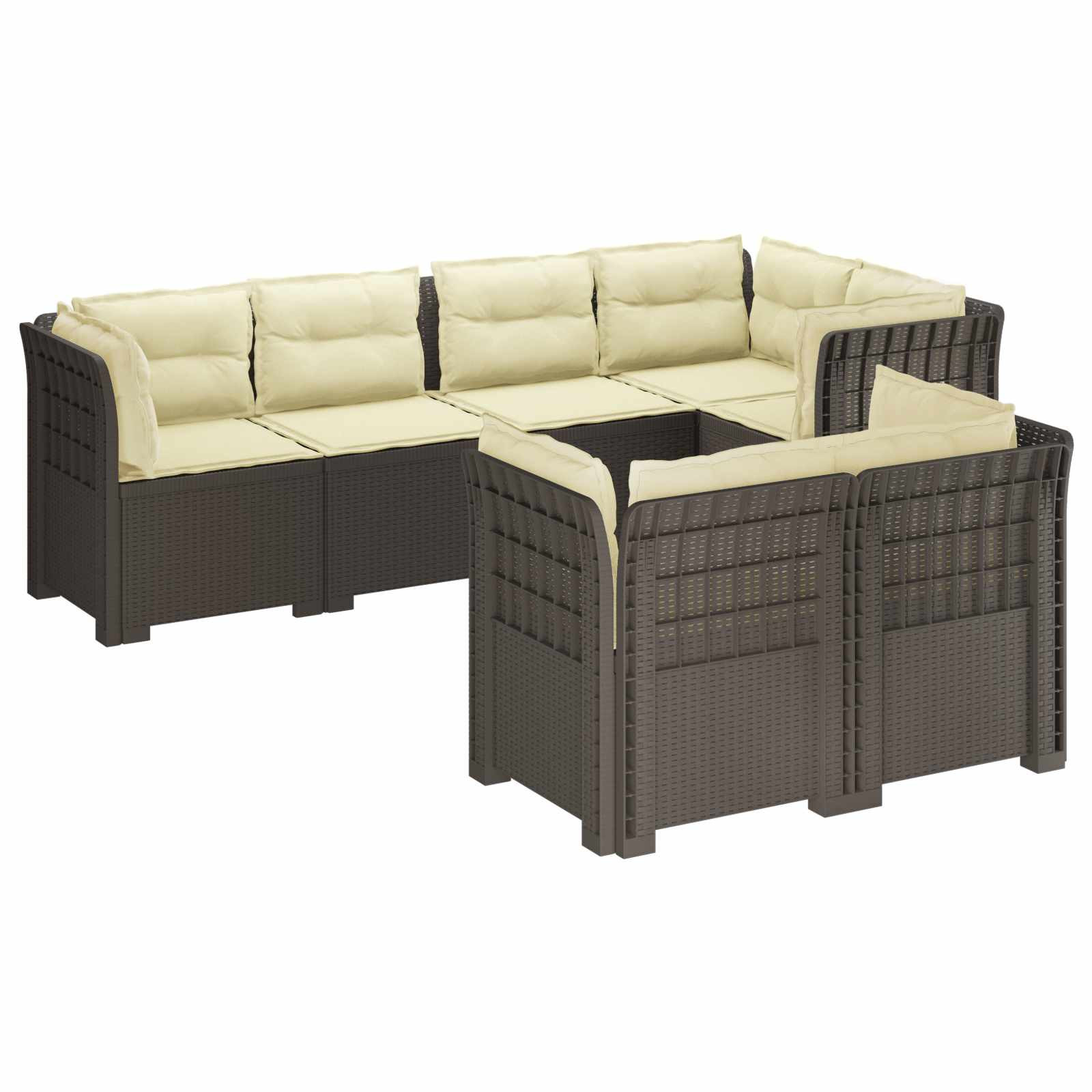 vidaXL 7-Sitzer Gartensofa mit Kissen Rattan-Look PP Hellgrau