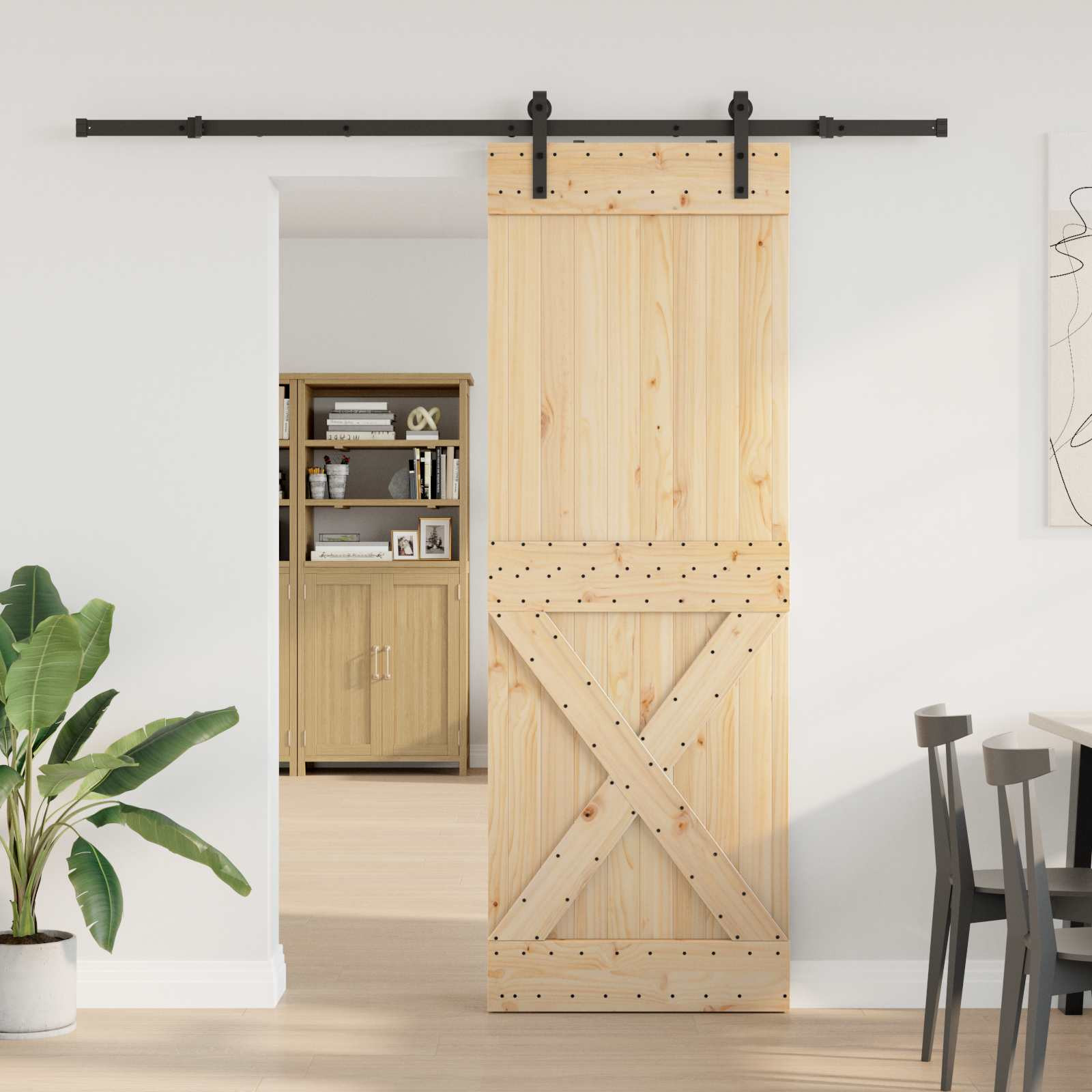 vidaXL Schiebetür NARVIK Natürlich und Schwarz 80 x 210 cm (213,5 cm)