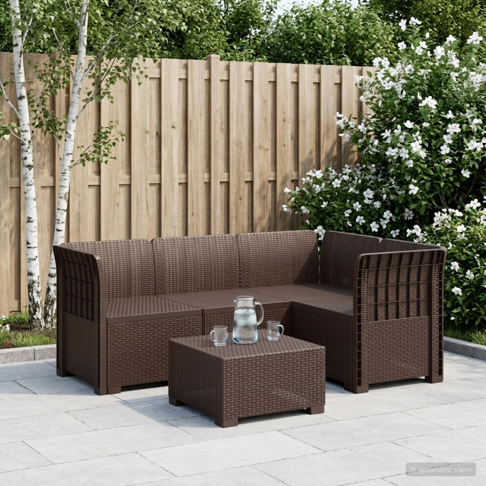 vidaXL 4-Sitzer Gartensofa Rattan-Look PP Braun