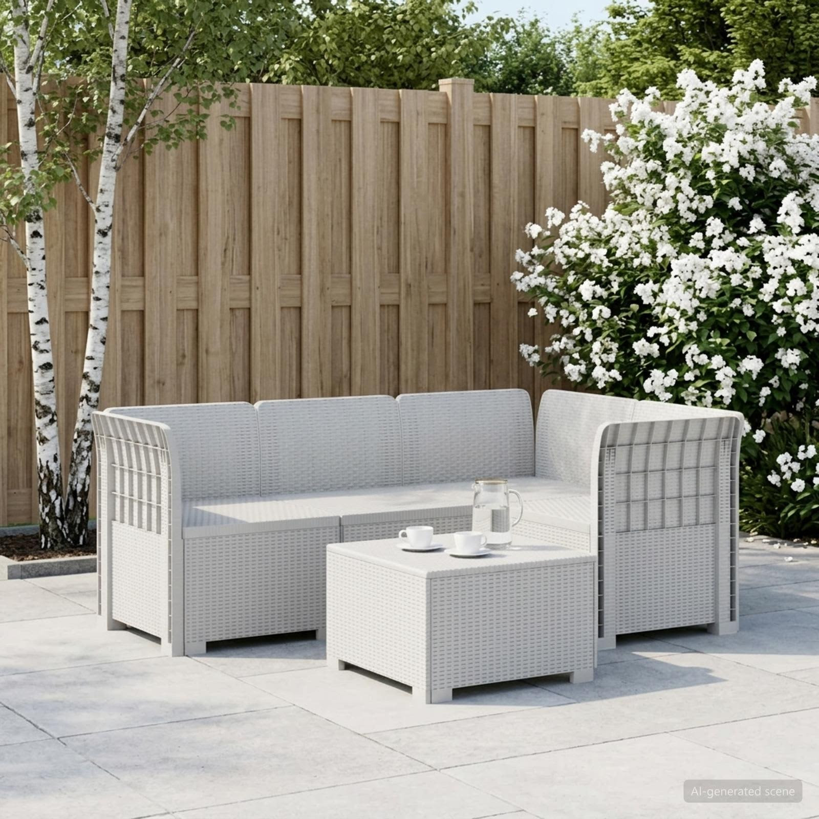 vidaXL 4-Sitzer Gartensofa Rattan-Look PP Weiß