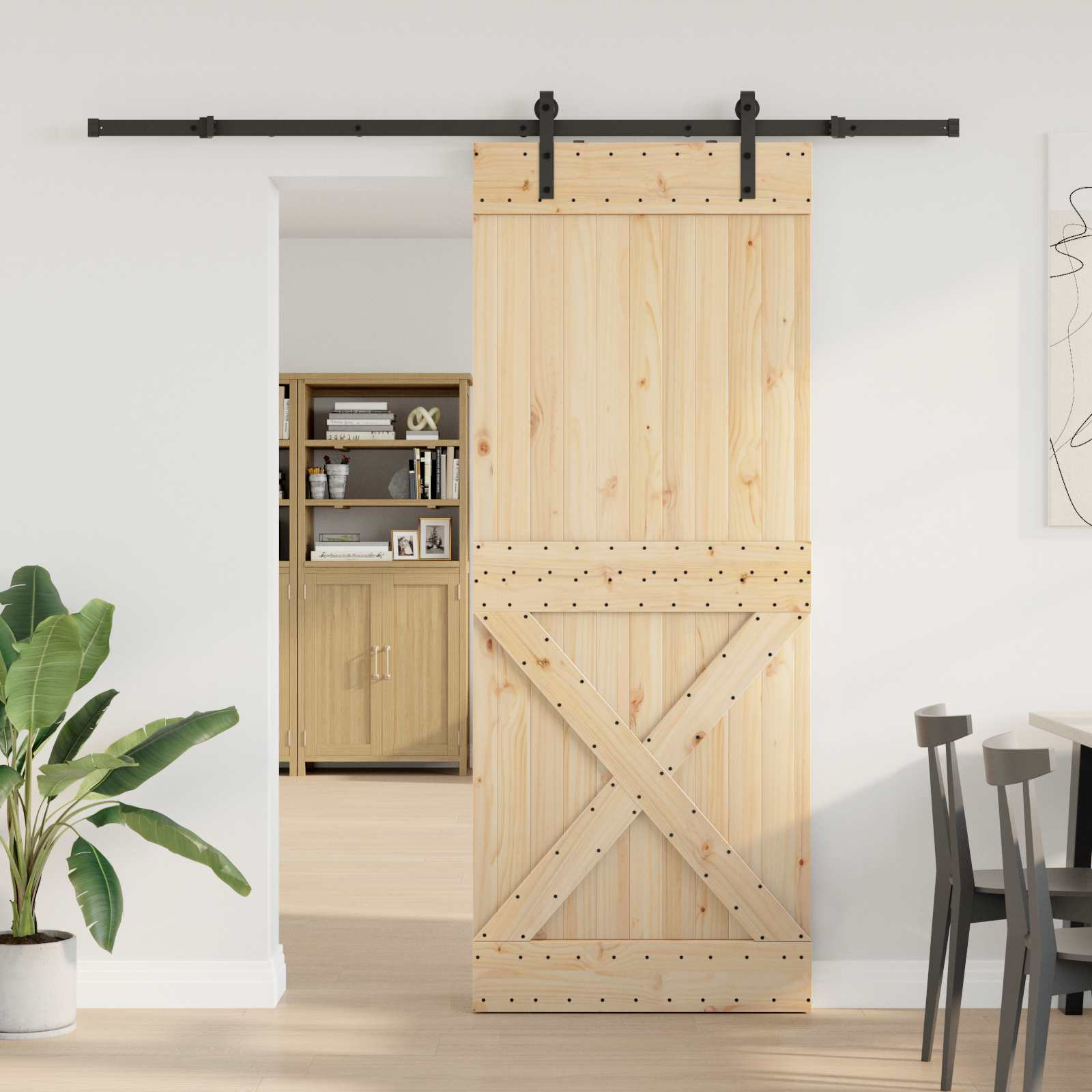 vidaXL Schiebetür NARVIK Natürlich und Schwarz 90 x 210 cm (213,5 cm)