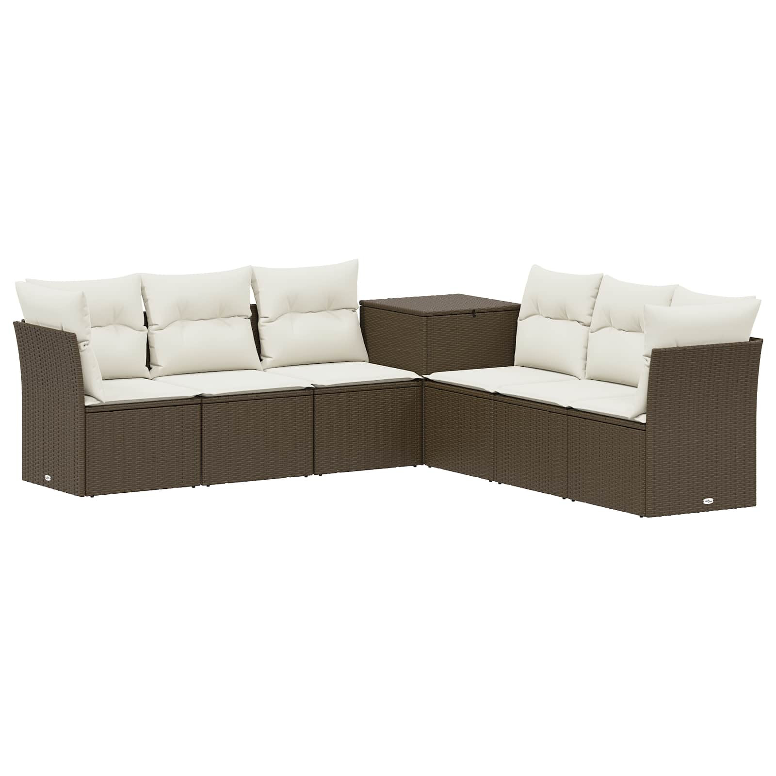 vidaXL Sofa Set 7 pcs Braun und Creme Weiß Polyrattan und Stahl
