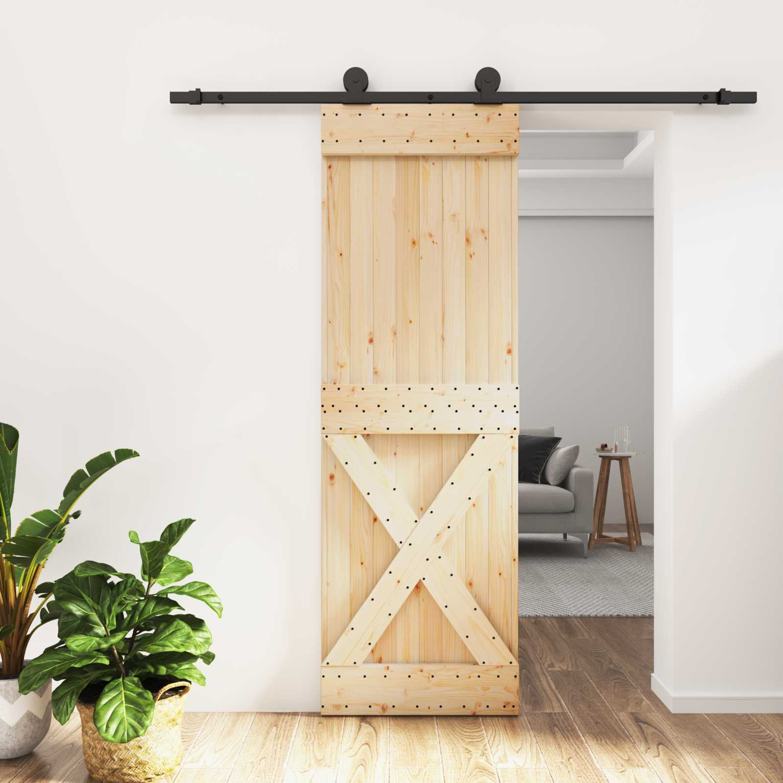 vidaXL Schiebetür Natürlich und Schwarz 70 x 210 cm Massivkiefer