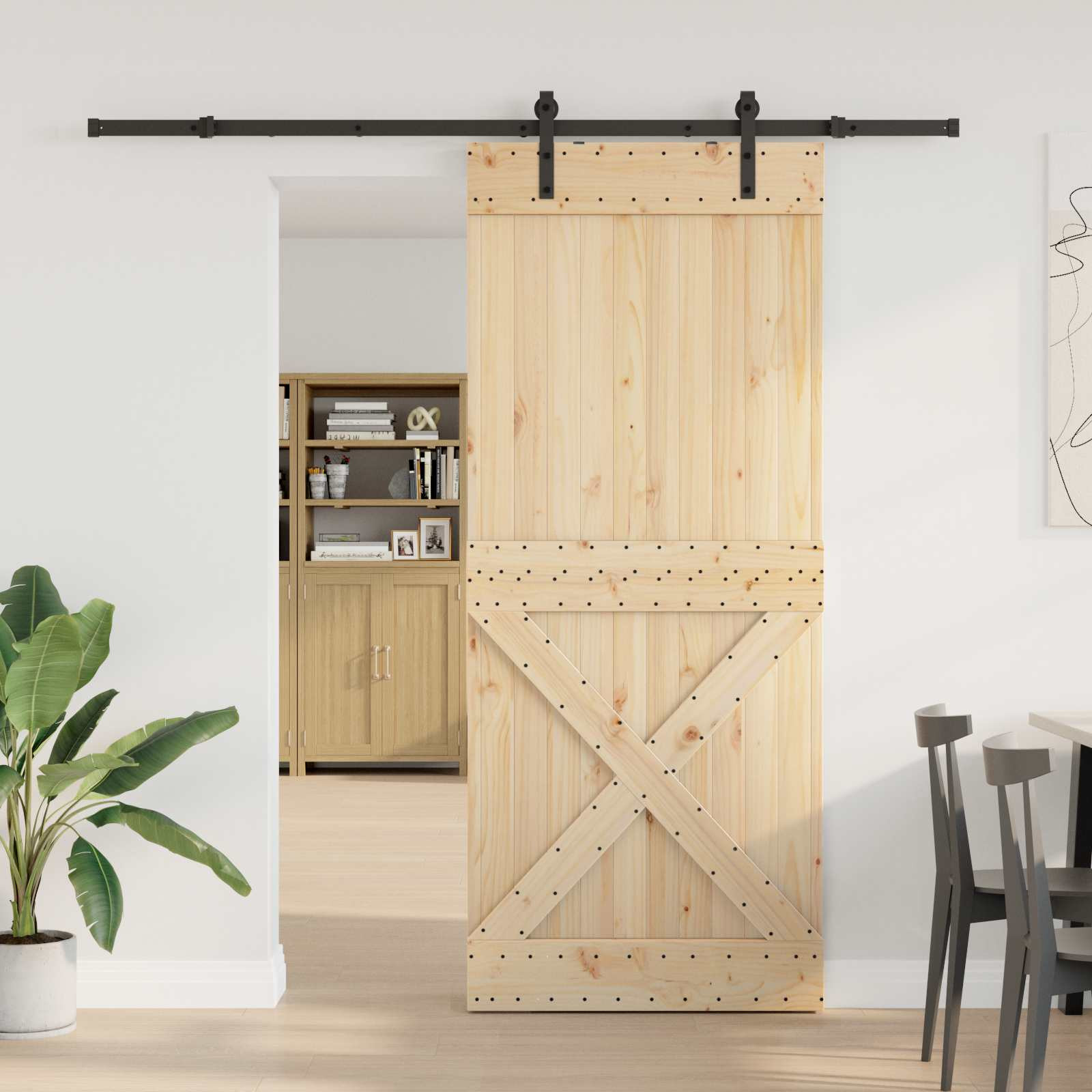 vidaXL Schiebetür NARVIK Natürlich und Schwarz 100 x 210 cm (213,5 cm)