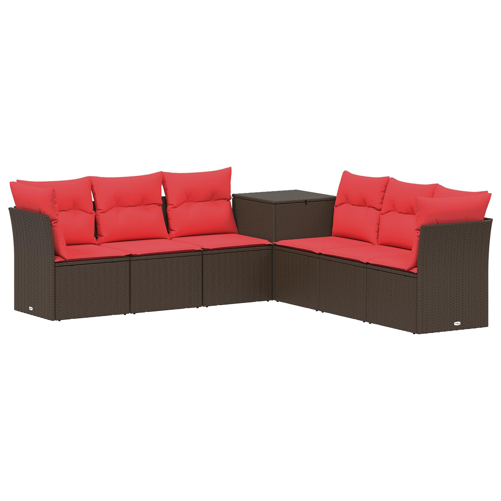 vidaXL Sofa Set 7 pcs Braun und Rot Polyrattan und Stahl