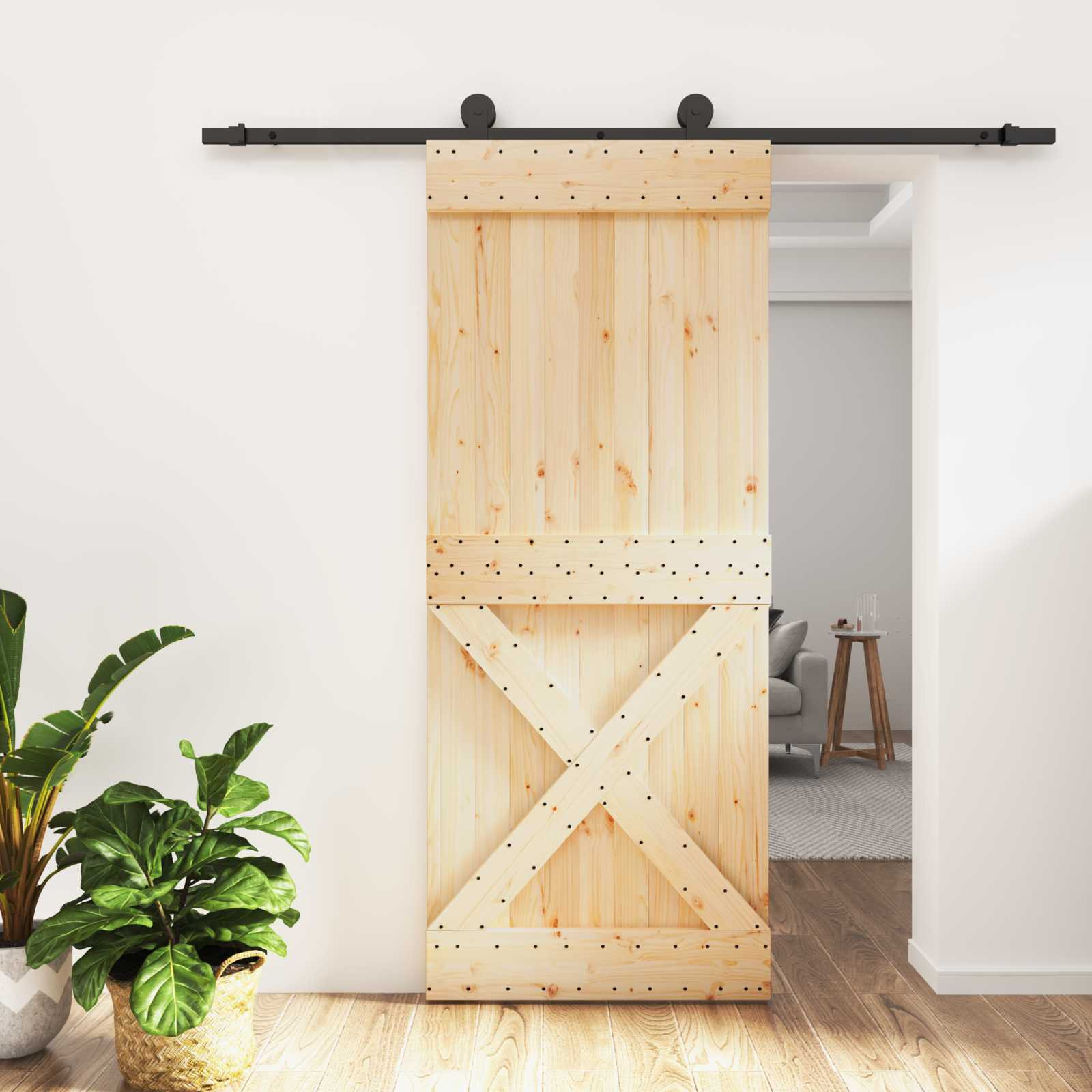 vidaXL Schiebetür Natürlich und Schwarz 85 x 210 cm Massivkiefer