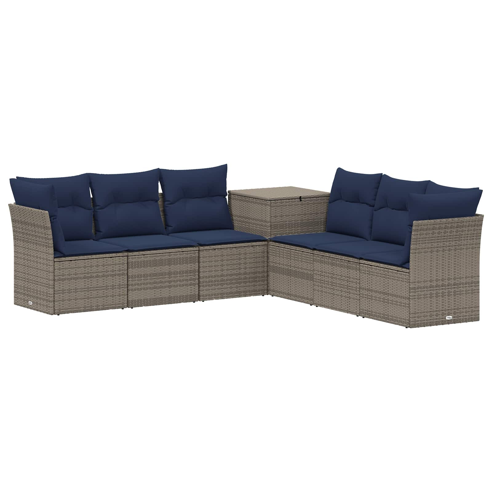 vidaXL Sofa Set 7 pcs Grau und Marineblau Polyrattan und Stahl