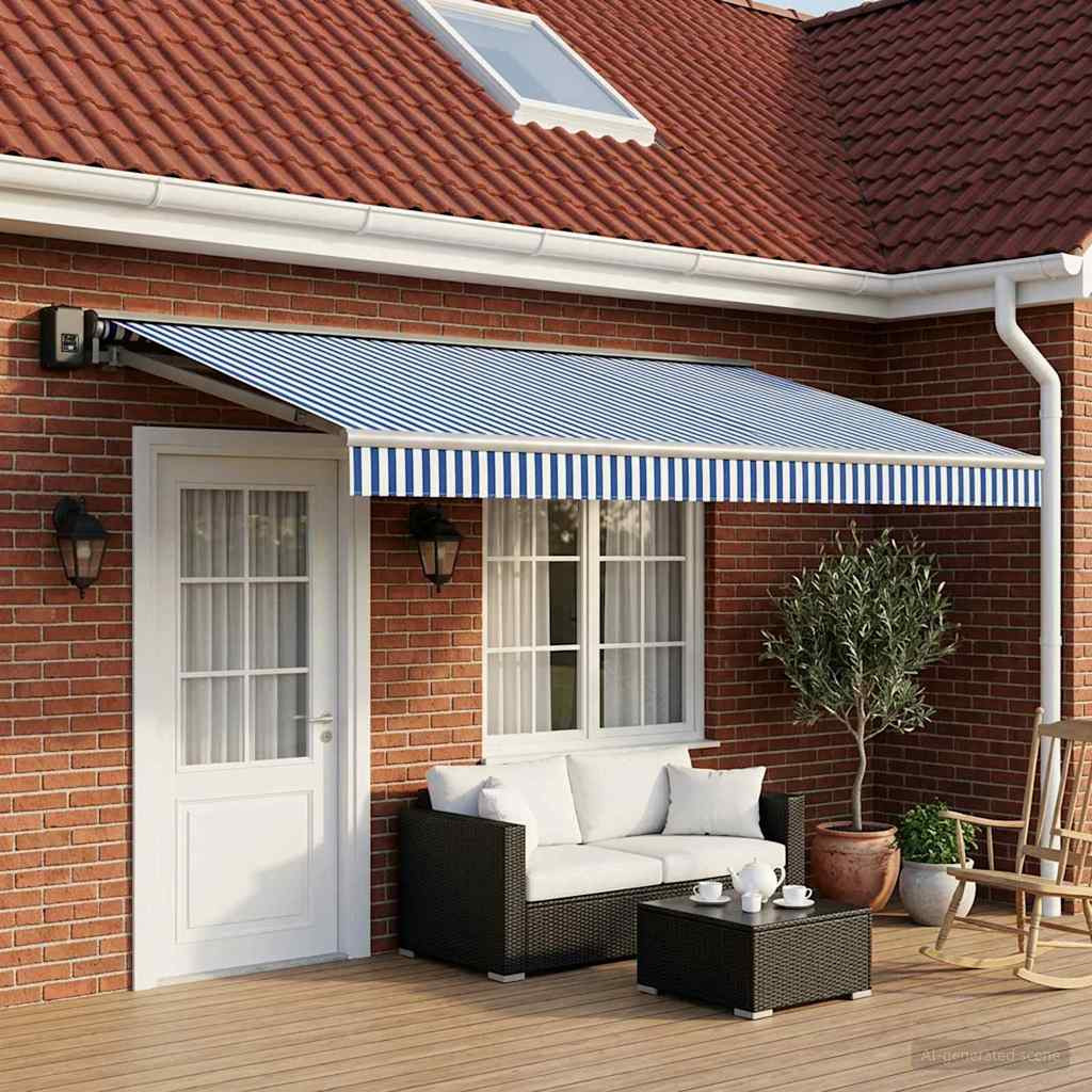 vidaXL Markisenersatzstoff Blau und Weiß 500 x 300 cm Polyester