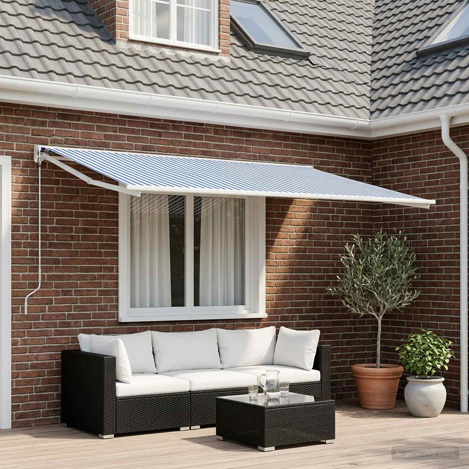 vidaXL Markisenersatzstoff Blau und Weiß 500 x 350 cm Polyester
