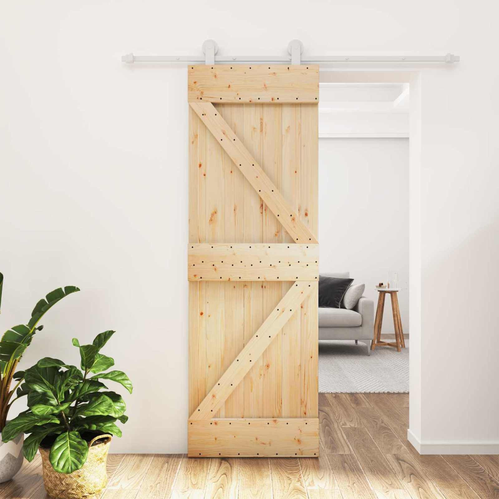 vidaXL Schiebetür Natürlich und Weiß 70 x 210 cm Massivkiefer