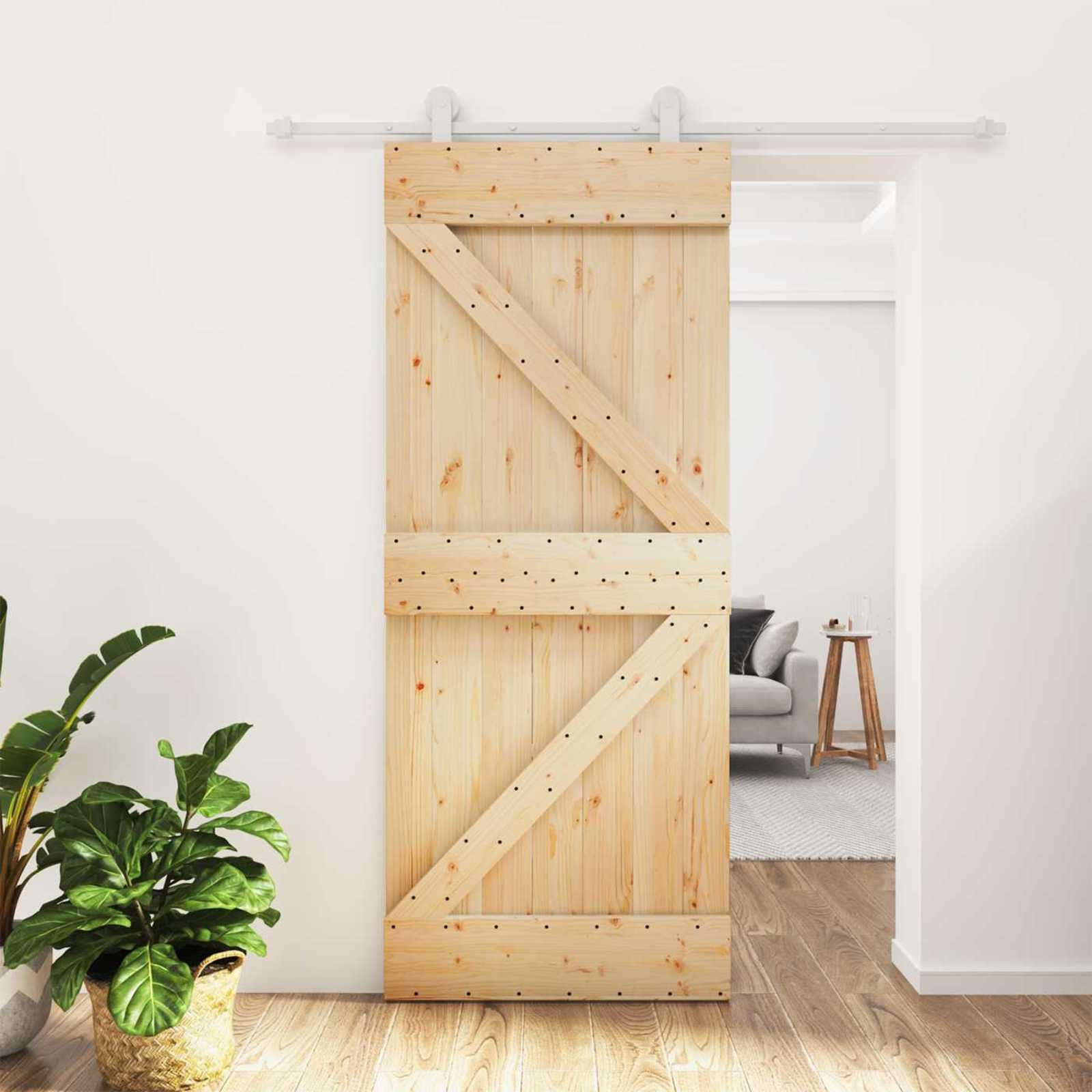 vidaXL Schiebetür Natürlich und Weiß 85 x 210 cm Massivkiefer
