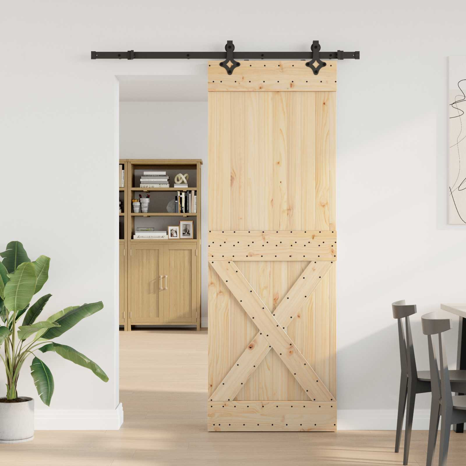 vidaXL Schiebetür NARVIK Natürlich und Schwarz 80 x 210 cm (152,5 cm)