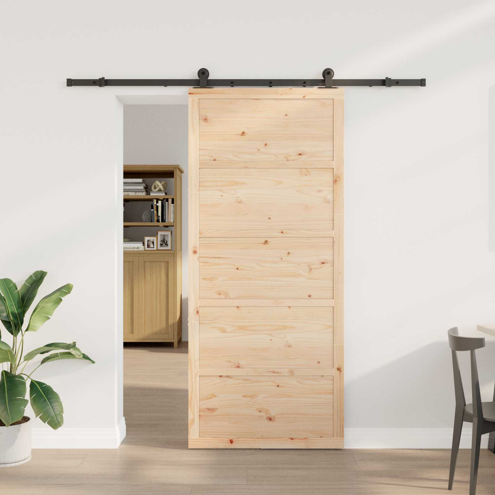 vidaXL Schiebetür Natur 90 x 208 cm Massives Kiefernholz