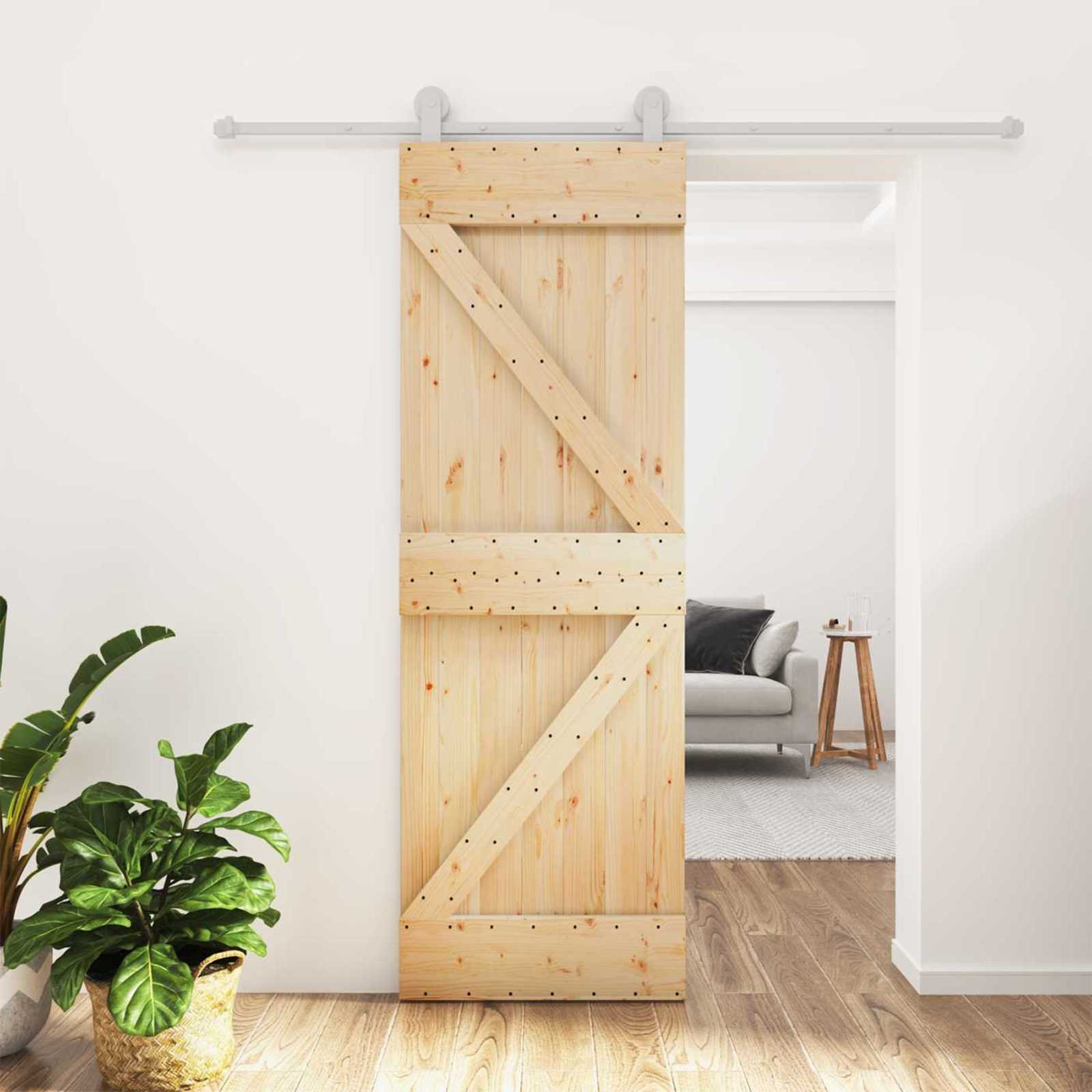 vidaXL Schiebetür Natürlich und Weiß 70 x 210 cm Massivkiefer