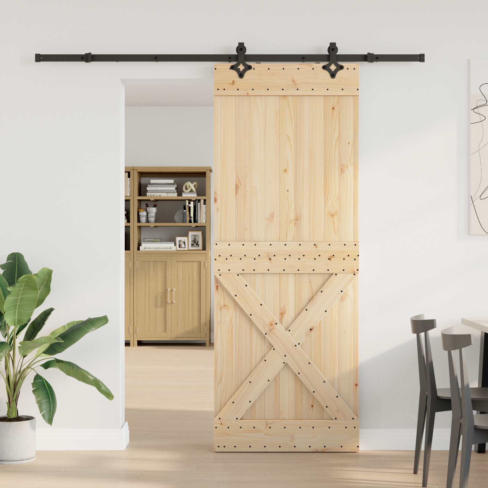 vidaXL Schiebetür NARVIK Natürlich und Schwarz 85 x 210 cm (213,5 cm)