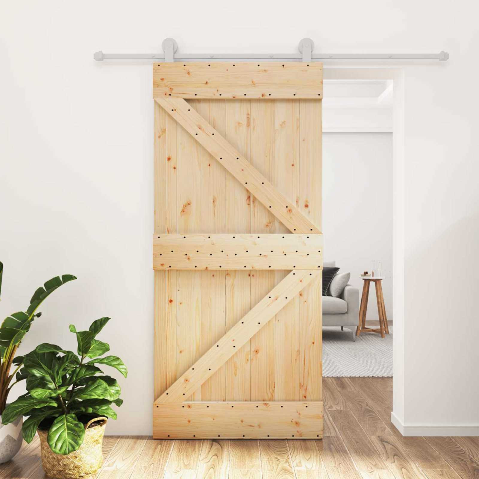 vidaXL Schiebetür Natürlich und Weiß 95 x 210 cm Massivkiefer