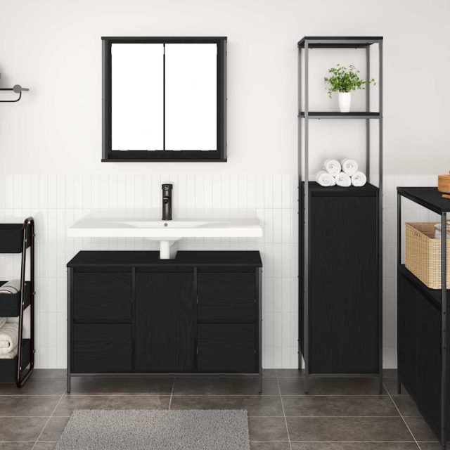 vidaXL Badezimmermöbel Set mit Schubladen 2 pcs Schwarz Eichen-Optik