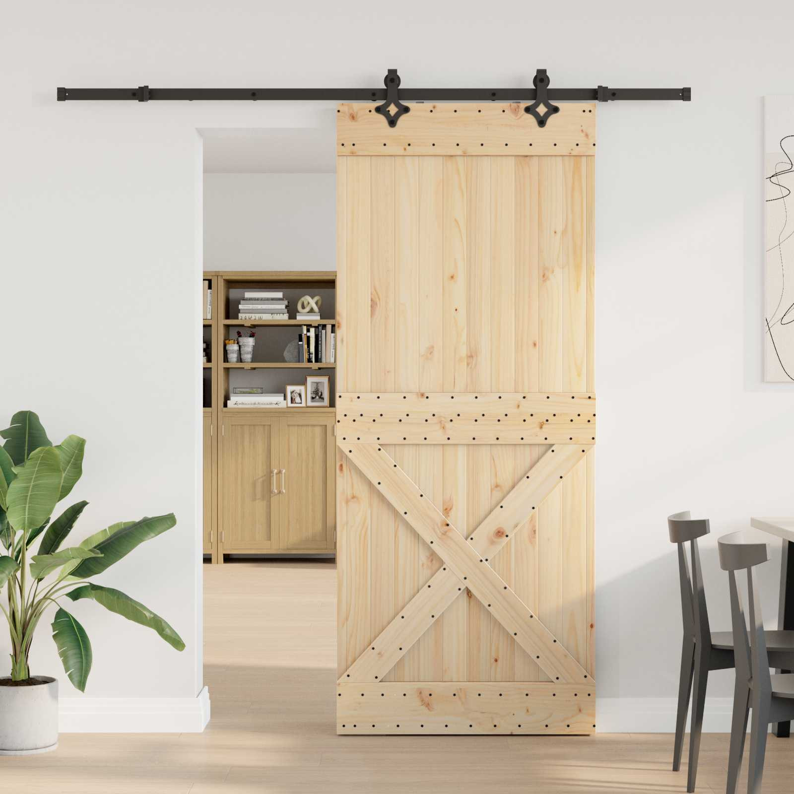 vidaXL Schiebetür NARVIK Natürlich und Schwarz 95 x 210 cm (213,5 cm)