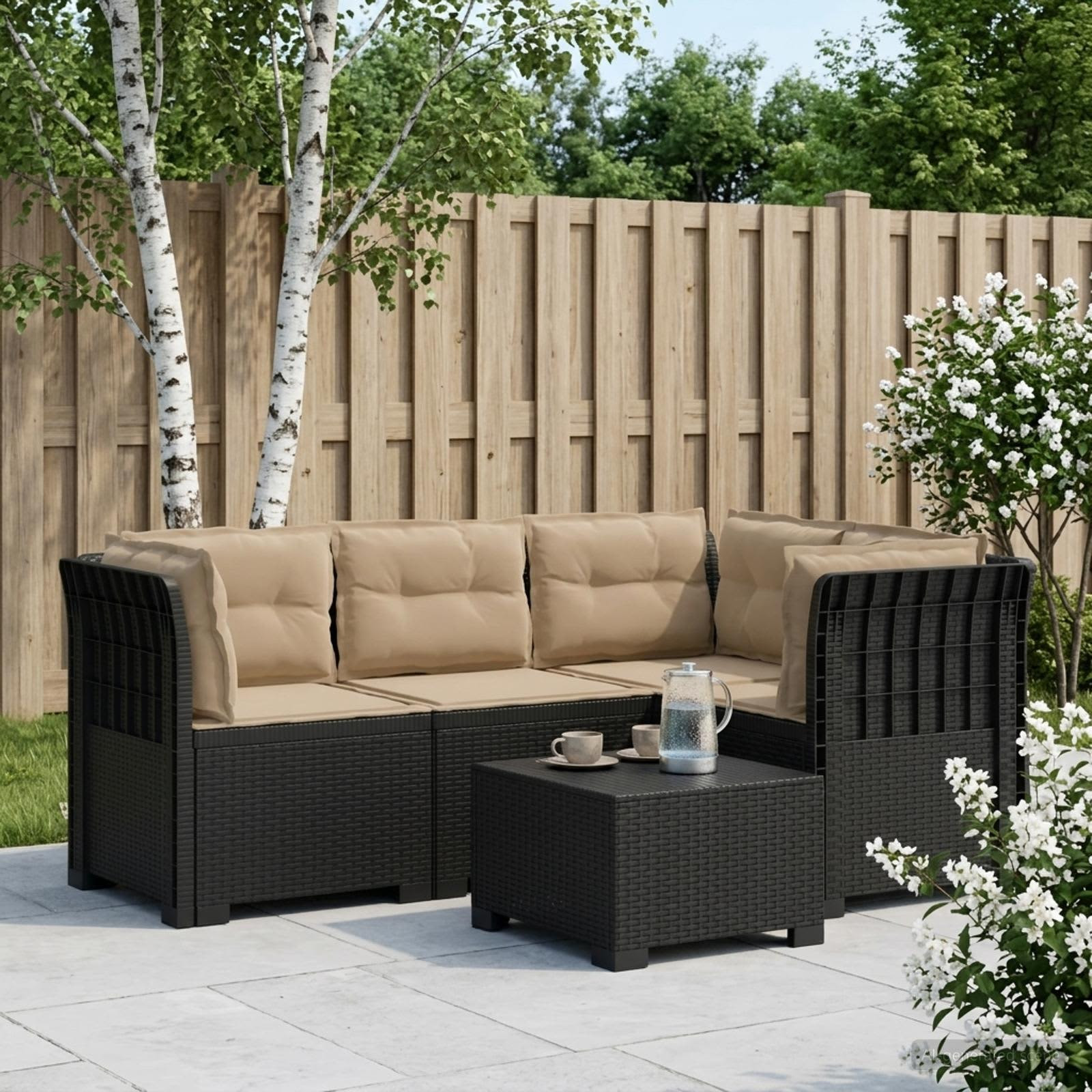 vidaXL 4-Sitzer Gartensofa mit Kissen Rattan-Look PP Anthrazit